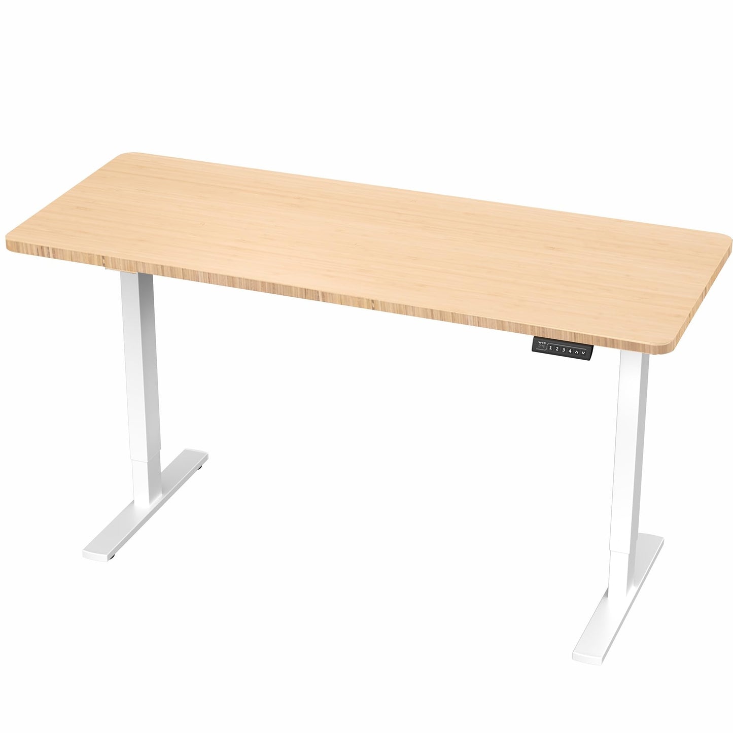 VIVO Electric 60 x 24 in Real Bamboo Standing Desk, Memory Height Adjustment, 1B Series, Holds 220 lbs, One-Piece Top, White Frame, DESK-KIT-1W6O