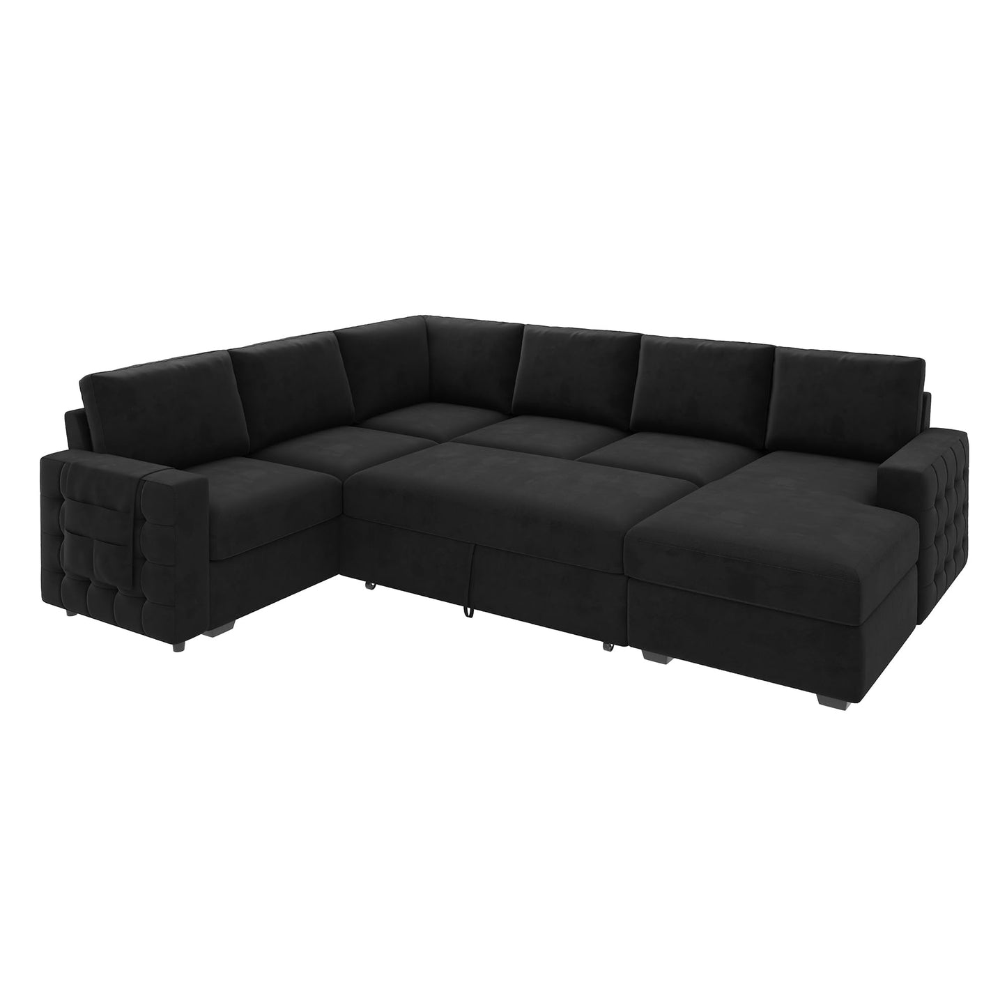 HONBAY Sectional Sleeper Sofa with Pull-Out Bed Storage Chaise, 6 Seater Couch for Living Room, Black