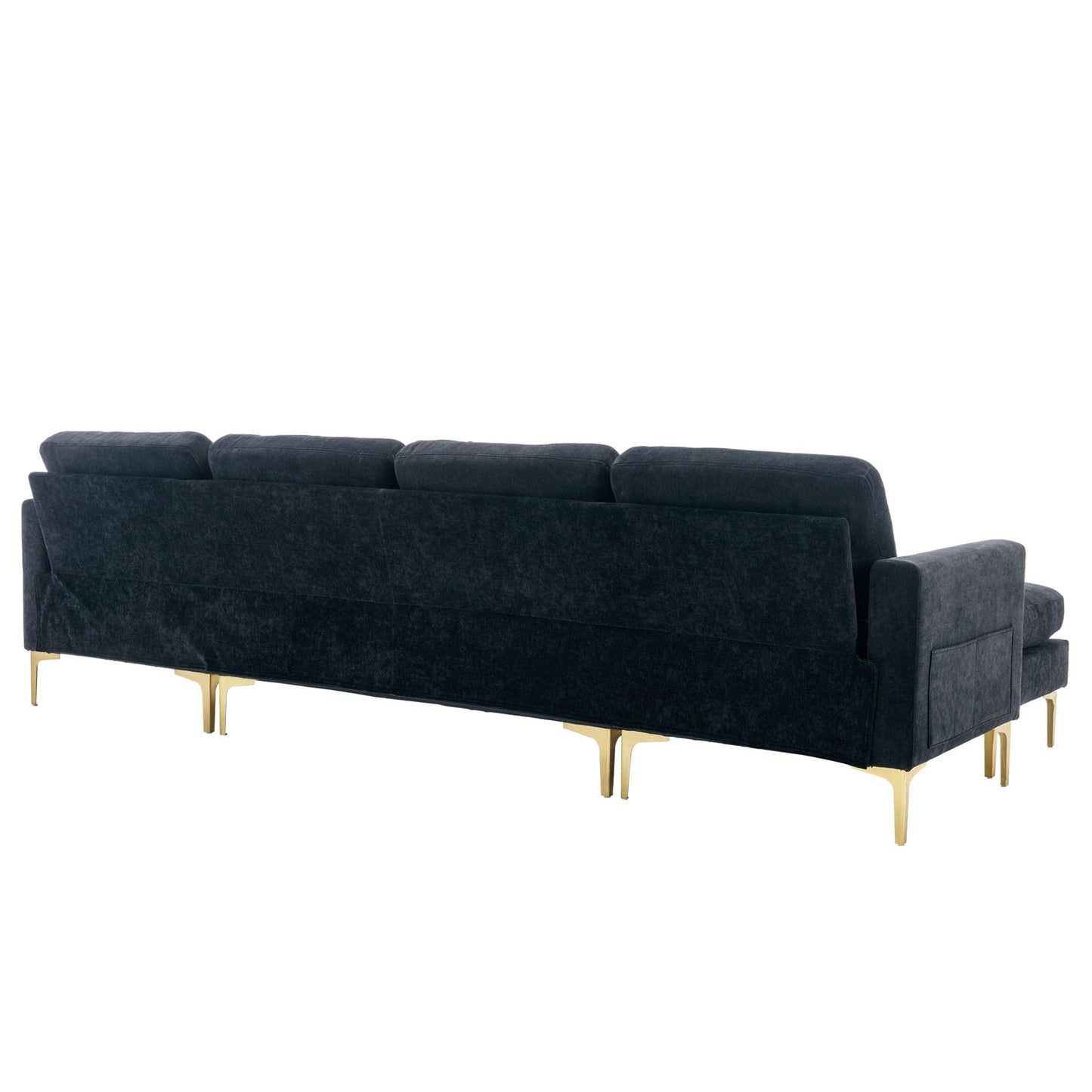 P PURLOVE Velvet Modern Large Sectional Sofa, U Shape Upholstered Couch with Chaise, Convertible Sofa Couch with Movable Ottoman for Living Room Apartment (Black)
