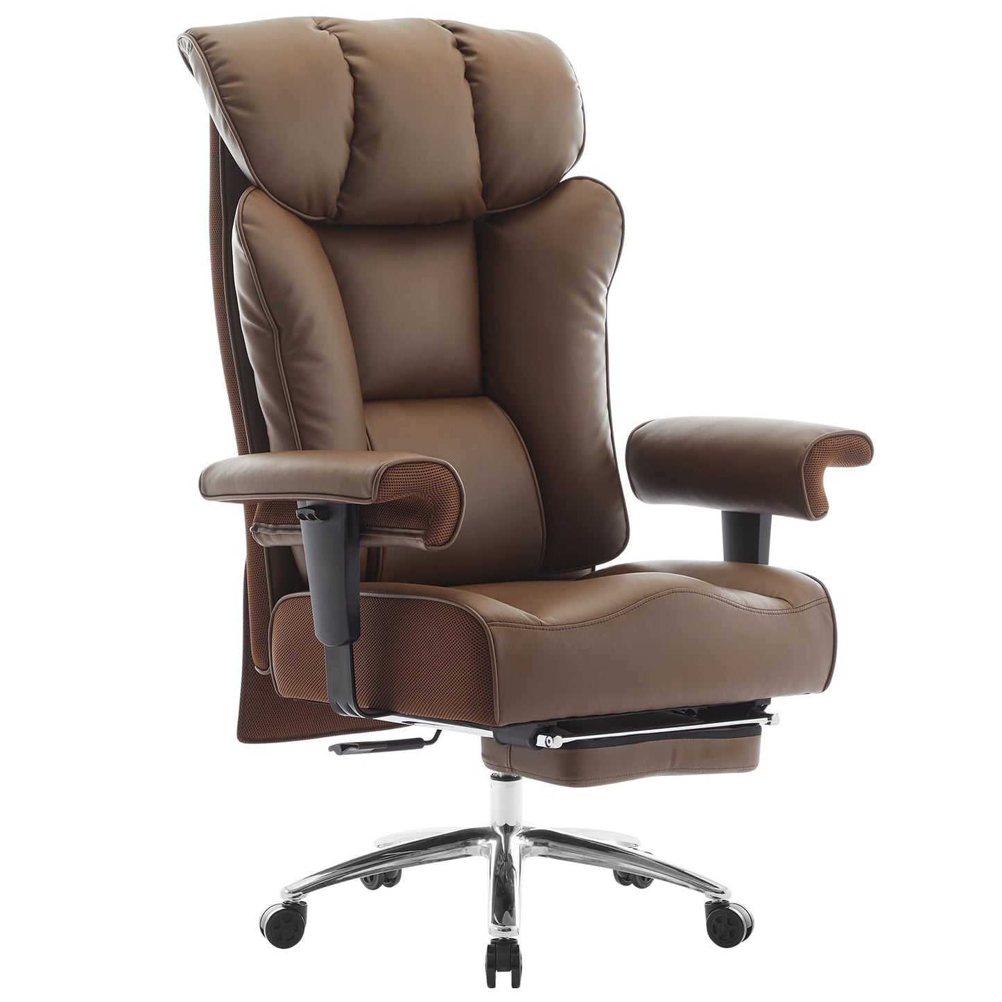 Efomao Big and Tall Office Chair 400lbs - Heavy Duty Executive Desk Chair with Foot Rest & 23" Wide Seat - High Back Ergonomic Leather Computer Chair for Heavy People, Home Office, Brown