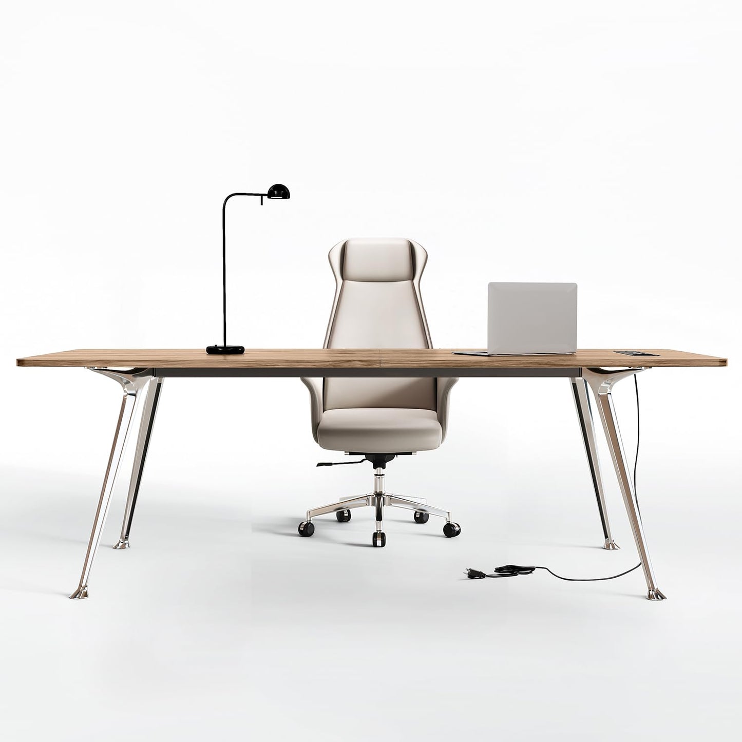 MesaSync 60-Inch Executive Desk, Wooden Office Computer Desk with USB Ports, Large Modern Writing Table, Workstation Business Furniture Minimalist Style for Home Office (Light Brown, 60 Inch)