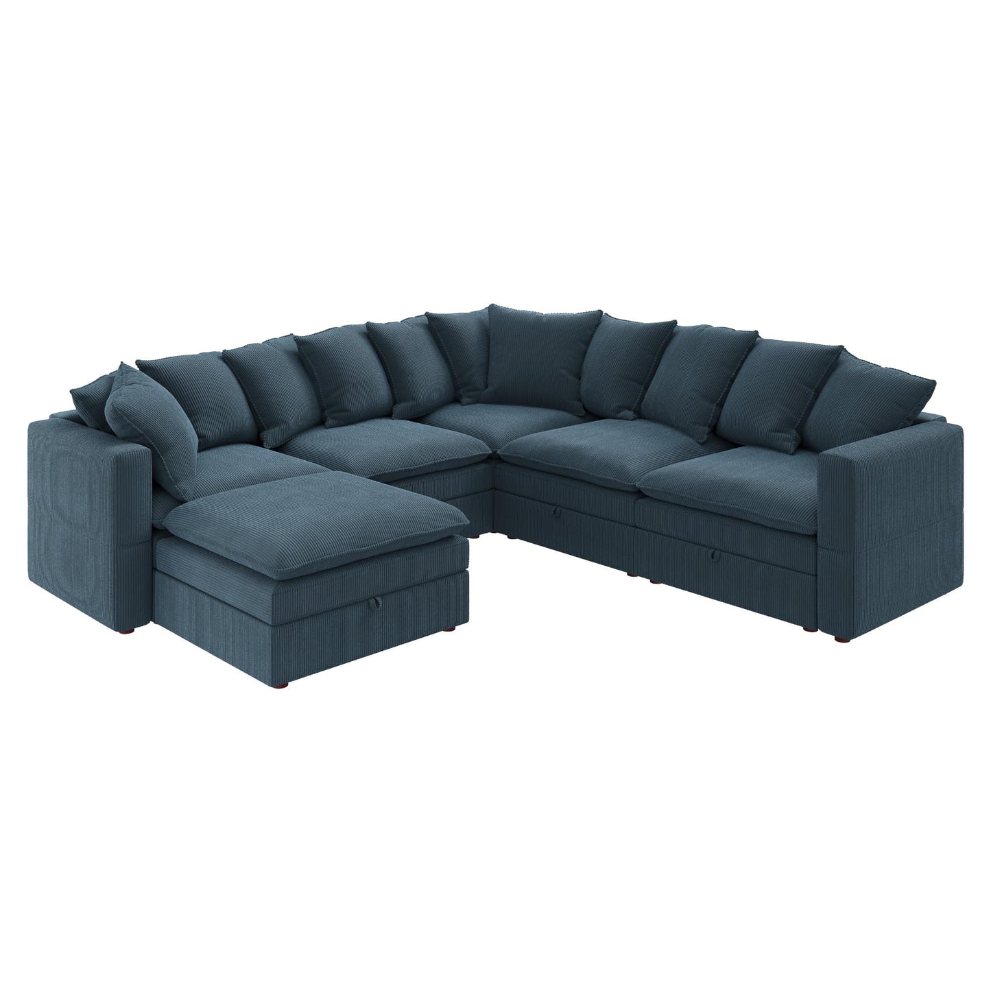 HONBAY Modular Sectional Sofa, 6 Seat U Shaped Corduroy Couch with Storage & Pillows, Convertible Sectional Couches for Living Room, Blue