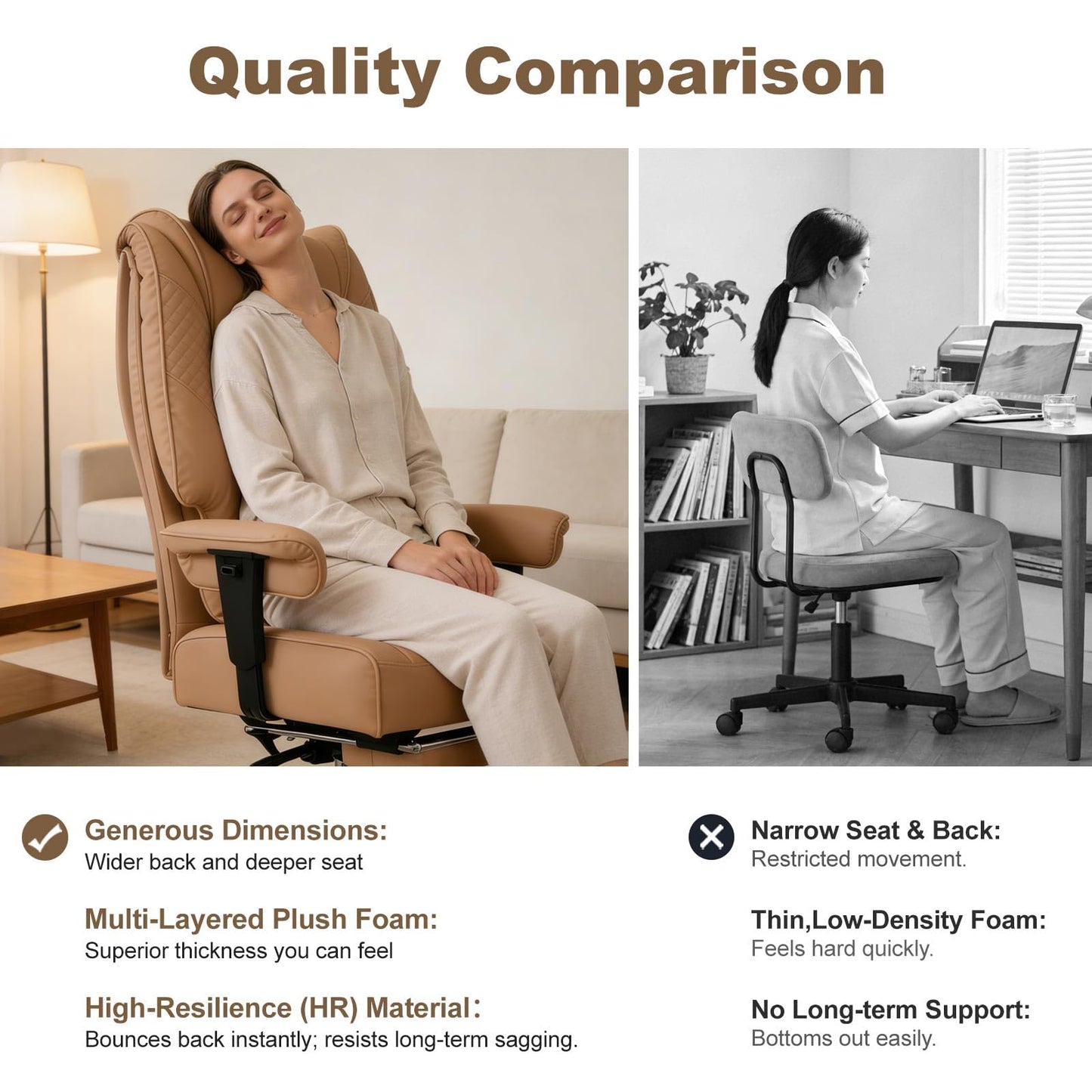 EXCEBET Big and Tall Office Chair 400lbs Wide Seat, Leather High Back Executive Office Chair with Foot Rest, Ergonomic Chairs Lumbar Support for Lower Back Pain Relief, All-Day Comfort (Brown)