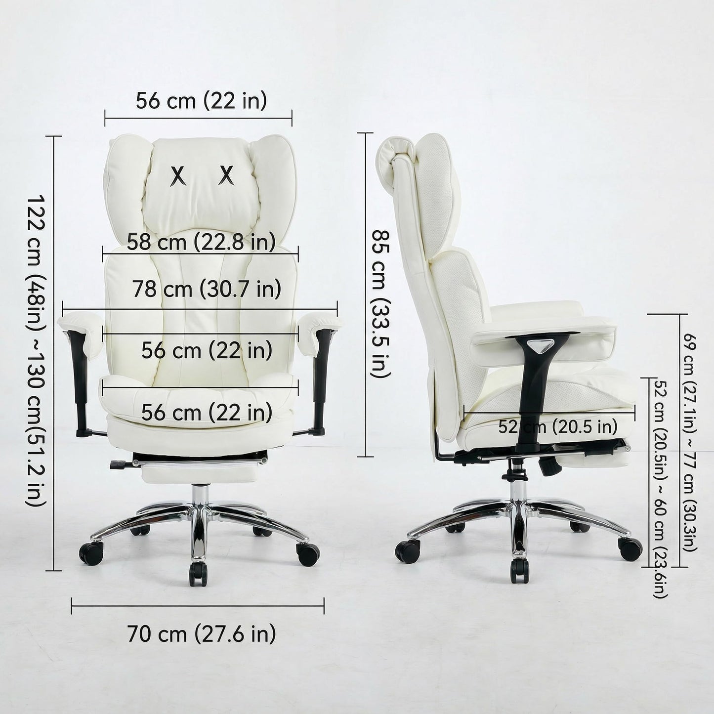 Efomao Big & Tall Executive Office Chair with Footrest - 400lbs Heavy Duty High Back PU Leather Desk Chair, Modern Ergonomic Reclining Computer Chair, White
