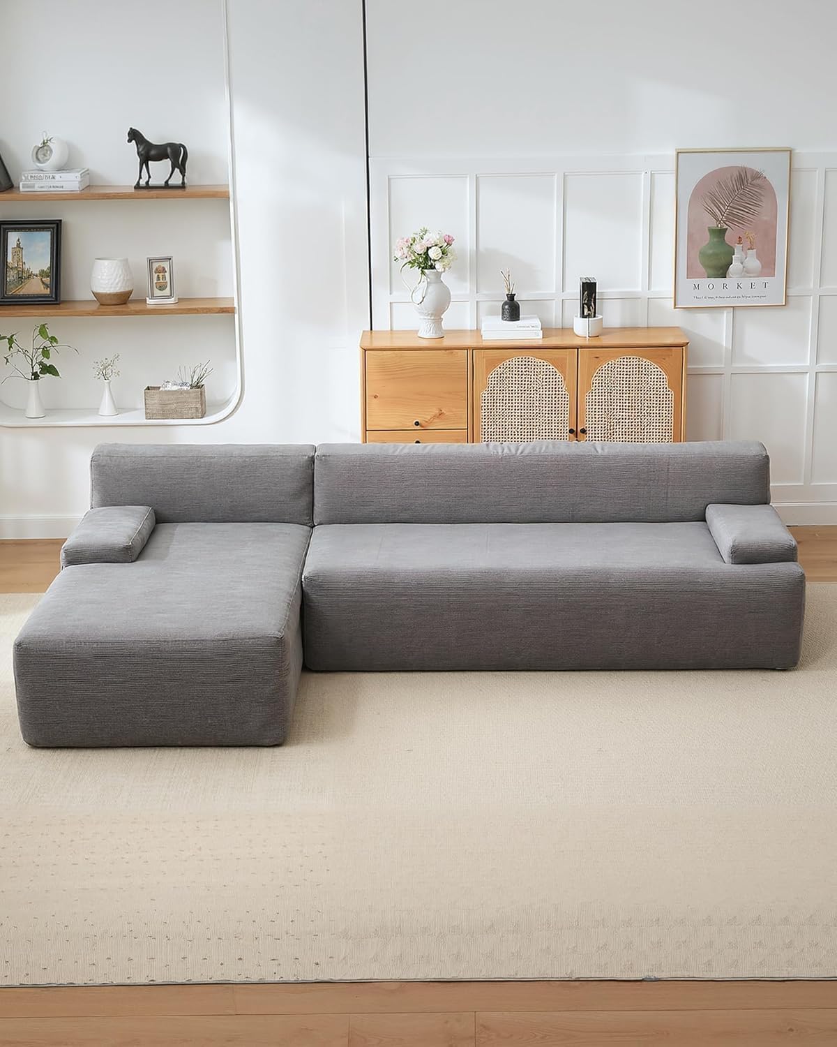 MilleLoom 108" Sectional Couches for Living Room, Modular Sectional Sofa with L-Shape Chaise, Ultra Soft Corduroy L Shaped Couch Bed,Perfect Comfy Couches for Living Room, No Assembly Required