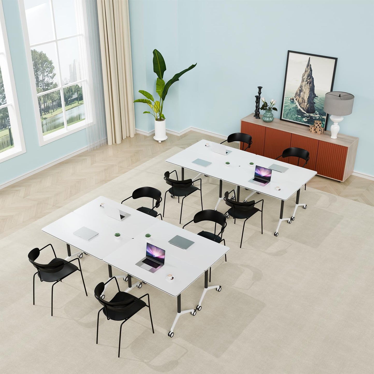 ZanyCajole Conference Room Table, Folding Conference Table with Silent Wheels, Modular Flip Top Mobile Training Tables for Office, Training Room, Meeting Rooms, School, 2-16 Person (8, White, 55.1in)