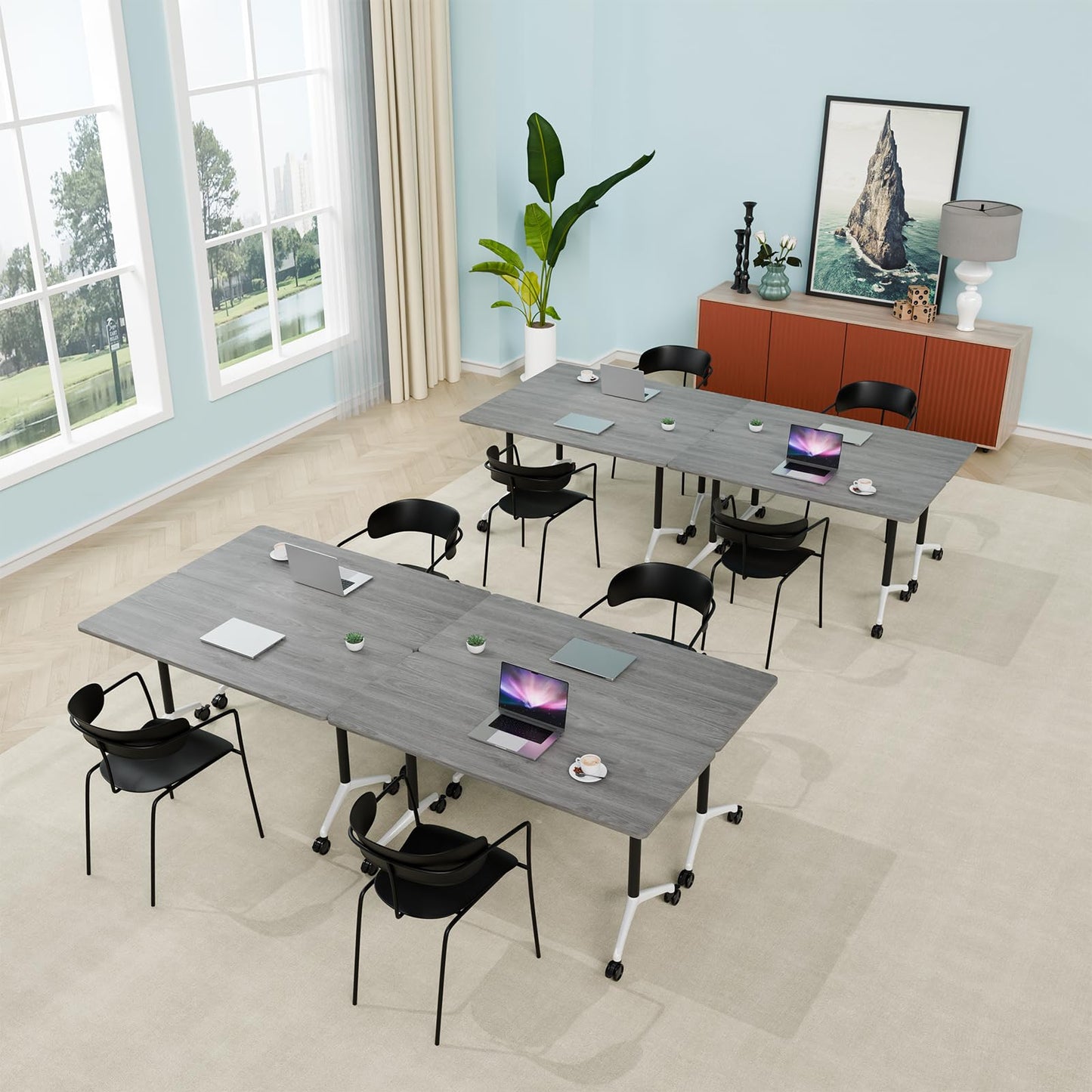ZanyCajole Conference Room Table, Folding Conference Table with Silent Wheels, Modular Flip Top Mobile Training Tables for Office, Training Room, Meeting Rooms, School, 2-16 Person (6, Grey, 55.1in)