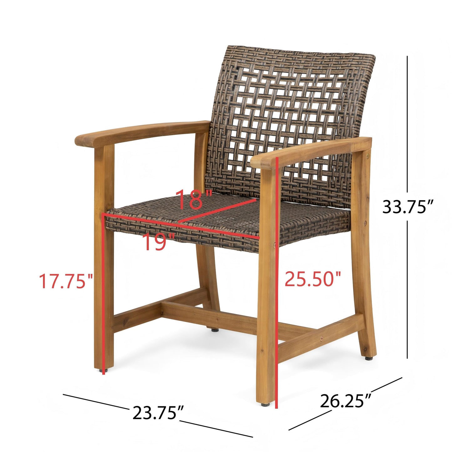 Merax 5 Piece Patio Dining Set, Outdoor Acacia Wood 63" Slatted Dinning Table and 4 Rattan Arm Chairs w/Sturdy Wood Legs for Backyard,Balcony, Garden, Poolside, Mocha+Teak