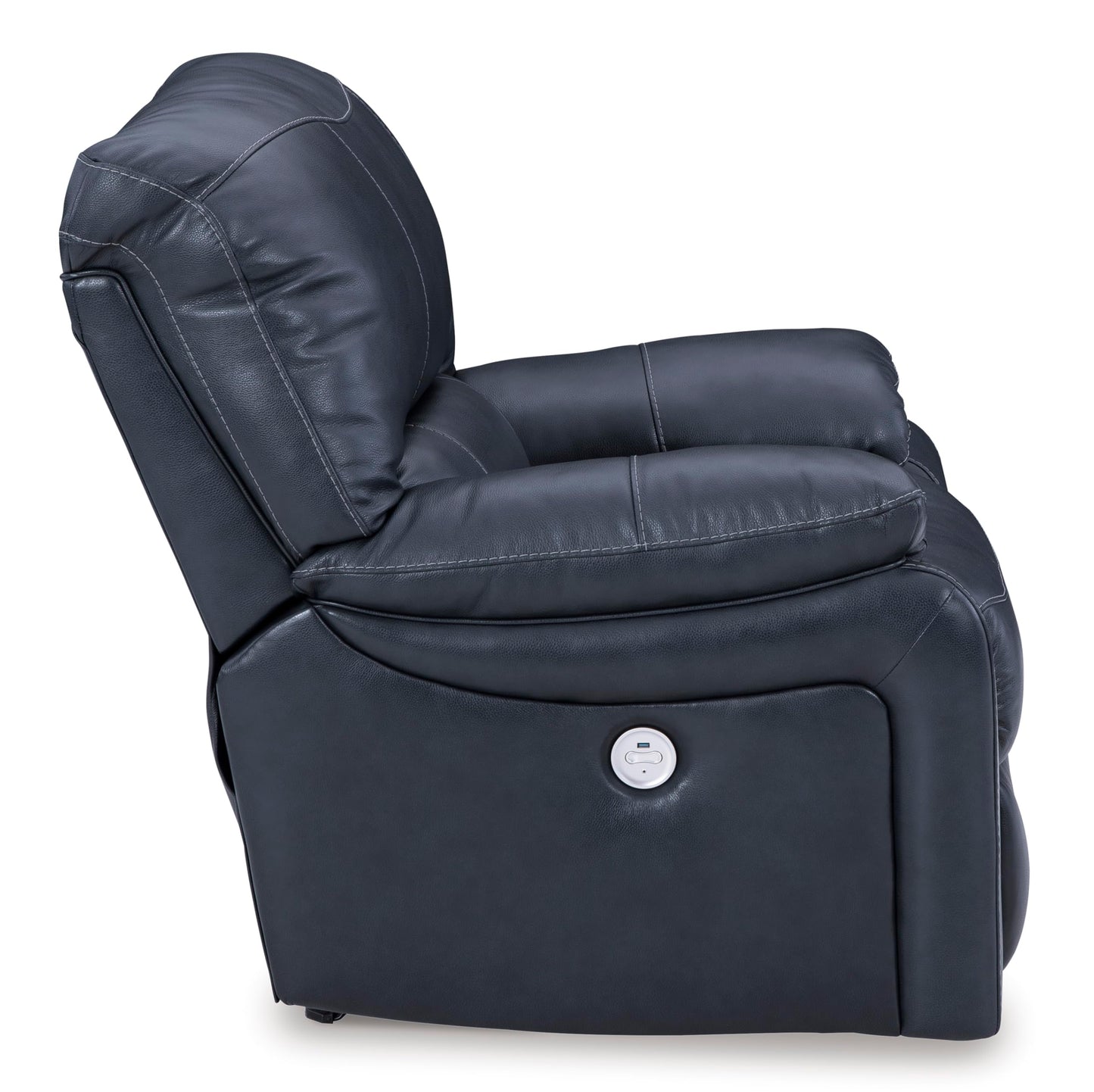 Signature Design By Ashley Leesworth Modern Power Rocker Recliner, USB Port, Gentle Rocking, Top Grain Leather and Matched Leather, 41" W x 41" D x 41" H, Blue