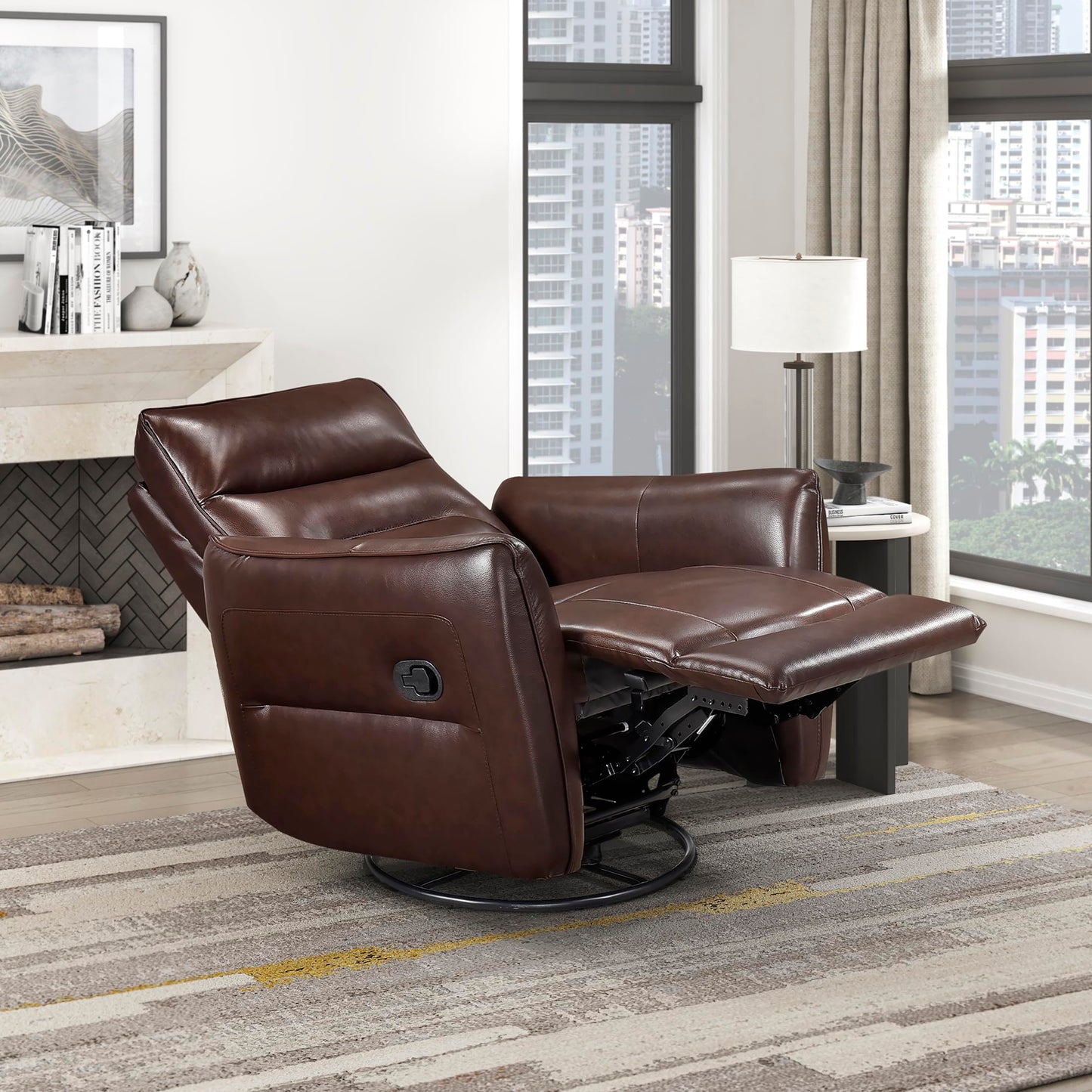 Lexicon Swivel Glider Reclining Chair, Top Grain Leather Match Manual Recliner, Comfy Nursery Glider Recliner, Swivel Reclining Chair for Living Room/Office/Bedroom/Apartment, Brown