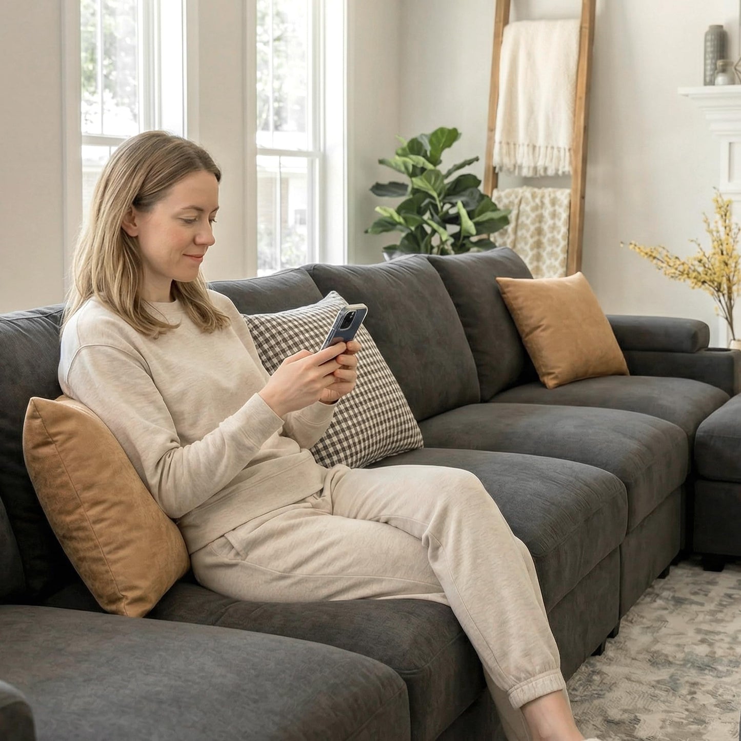 Sectional Couches for Living Room FSC Certified Velvet Modular Couch Oversized Cloud U Shaped Convertible Sleeper Sofa Chaise Detachable Armrest Cushion (Velvet Grey, U Shape 7 Seat)