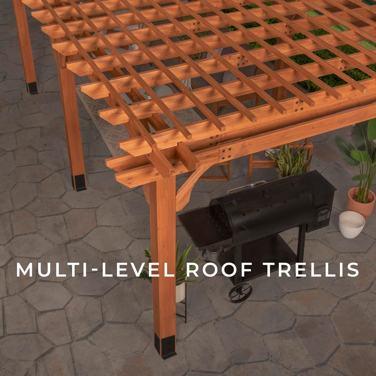 Backyard Discovery Beaumont 24' x 12' Traditional Cedar Wood Pergola Kit with Trellis Roof, All-Season Durability, High-Wind Rating, PowerPort, Shade for Outdoor Patio, Deck, Garden, and Entertaining