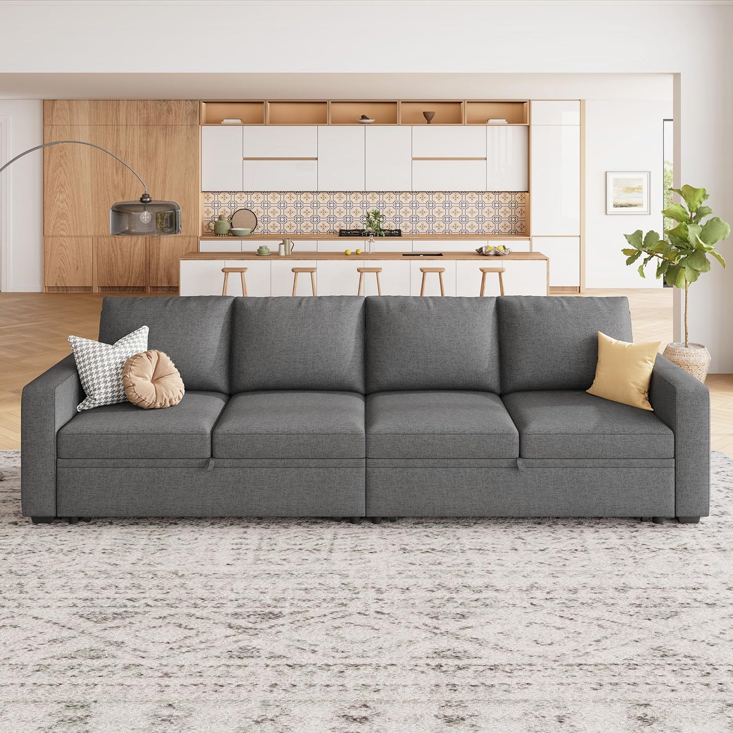 HONBAY Modular Sectional Sleeper Sofa Bed, with Pull Out Bed, Linen Convertible Sectional Couches for Living Room - Dark Grey