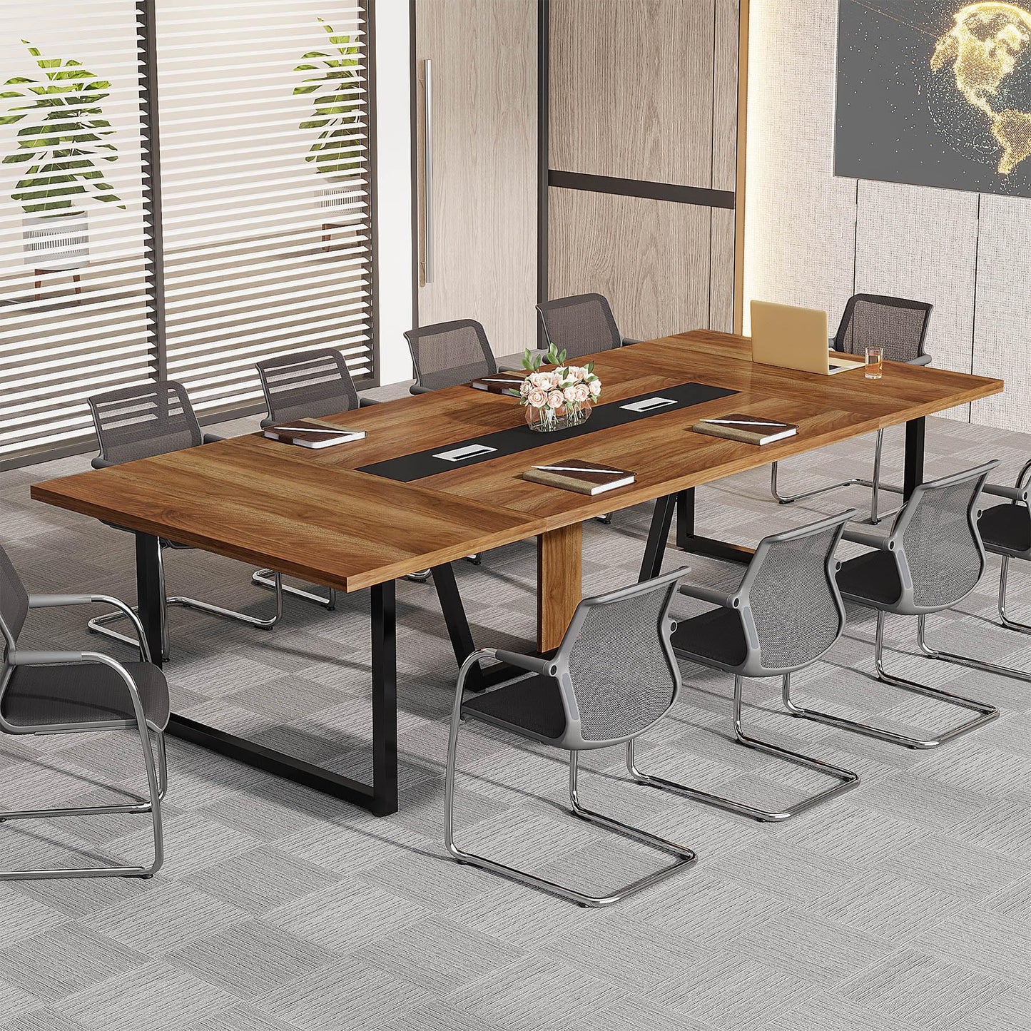 Tribesigns 8FT Conference Table, 94.49 L x 47.24 W x 29.53 H Inches Large Meeting Podcast Table for 10 People, Business Style Wooden Training Table with Strong Metal Frame for Office Conference