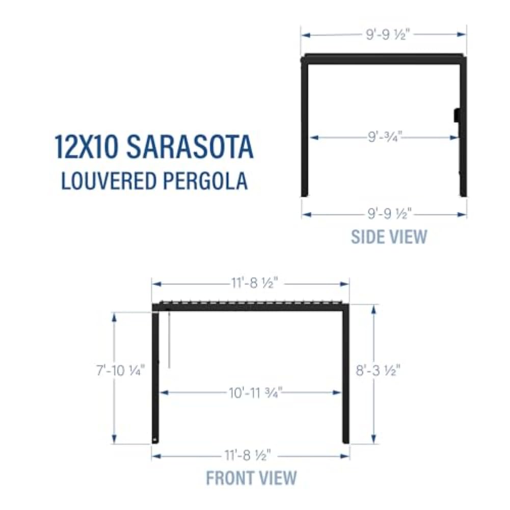 Backyard Discovery Sarasota 12' x 10' Galvanized Steel Louvered Pergola Kit with Adjustable Roof, Shade, Rain Protection, High-Wind Rating, Gutter System for Outdoor Patio, Garden, Deck, Entertaining