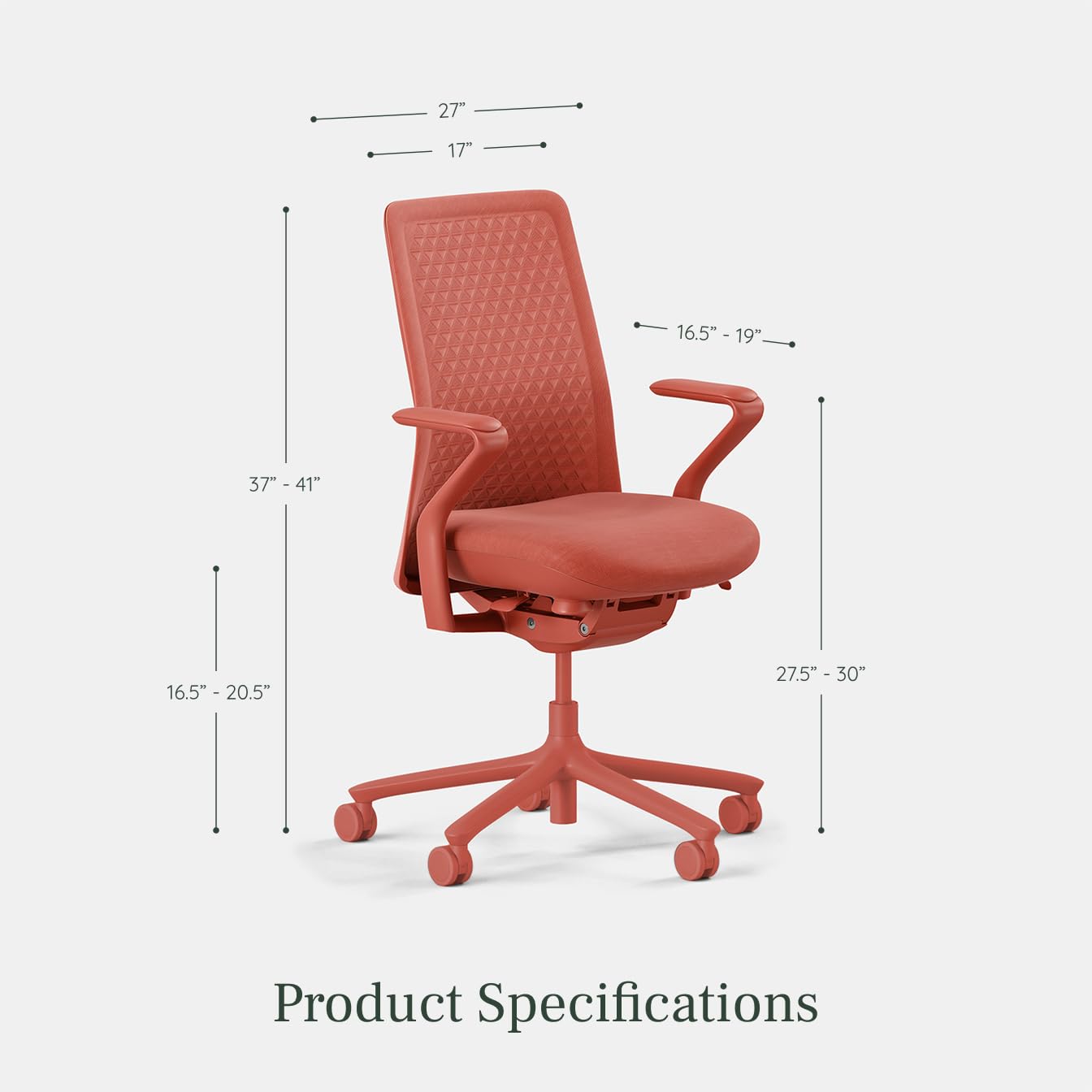 Branch Verve Chair - High Performance Executive Office Chair with Contoured Back and Adjustable Lumbar Support - High Density Foam Cushion and 3D Knit Back - Fits 5' to 6', Up to 275 lbs, Coral