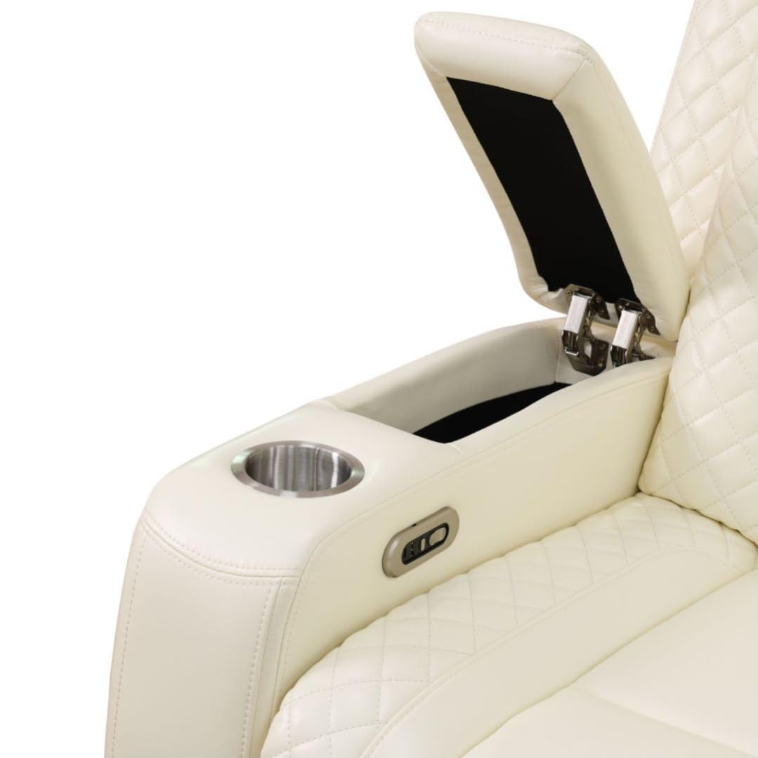 UOCFYK Electric Power Recliner Chair Living Room Furniture, Comfy Wide Lazy Home Theater Breathing Leather Seating with USB 2.0 Charging Ports, LED Light Strips (White-2)