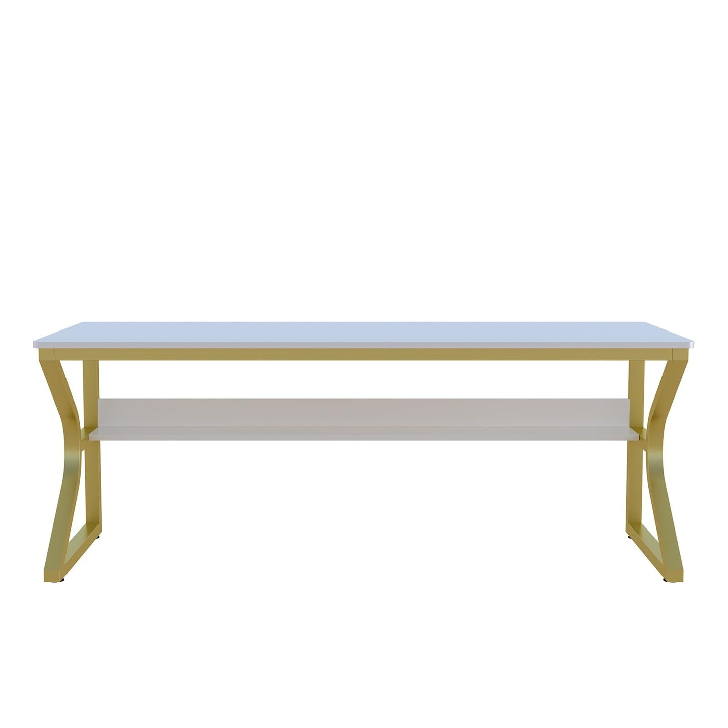 OSCHF Extra Long Desk with Bookshelf - 71" Double Long Writing Table for 2-Person Workstation, Modern Study Work Computer Desk for Home and Office, Gold