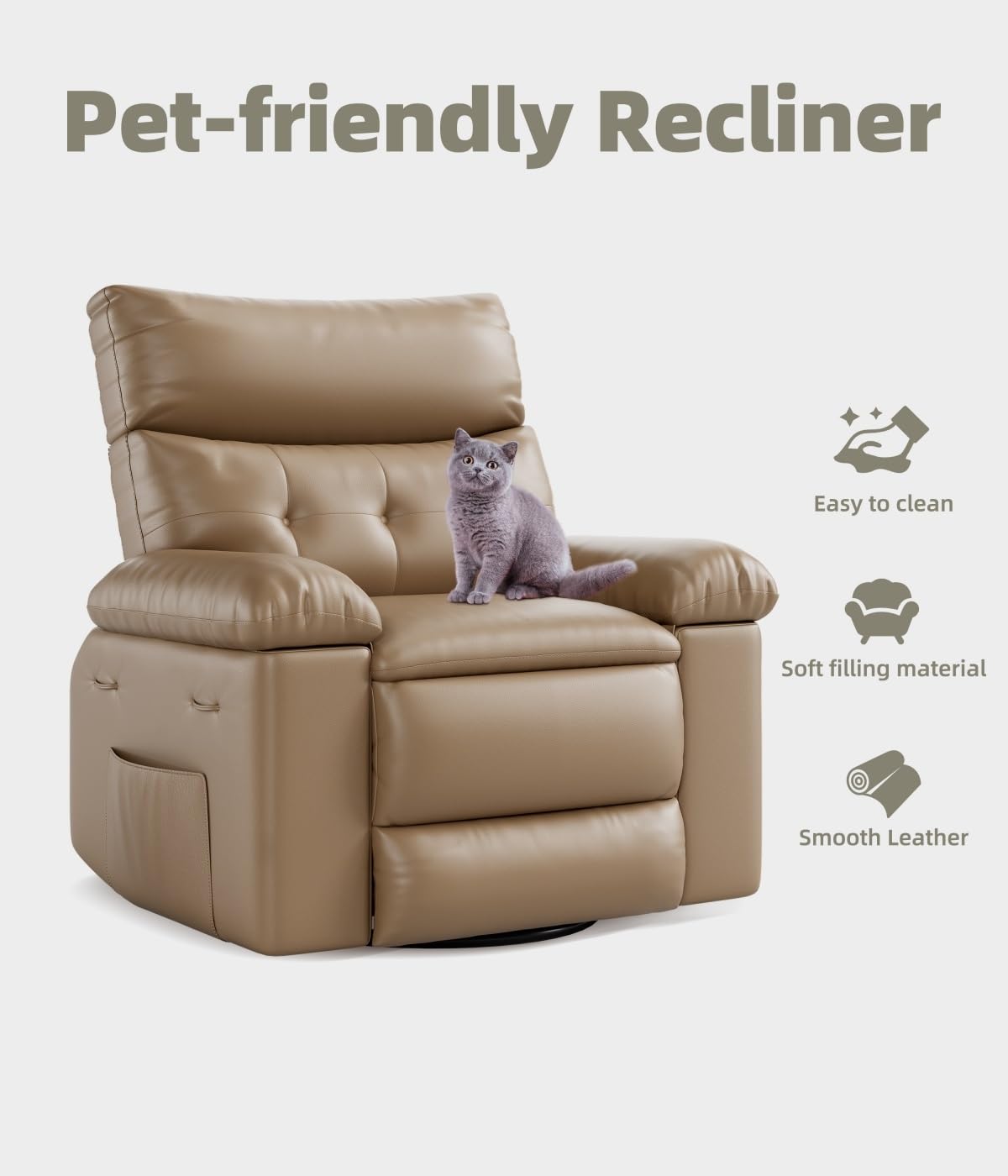 GarveeHome Recliner Chairs, Classic Manual Leather Recliner, Home Theater Seating with Lumbar & Arms Support for Living Room, Bedroom and Nursery - Coffee (Tan, Oversized)