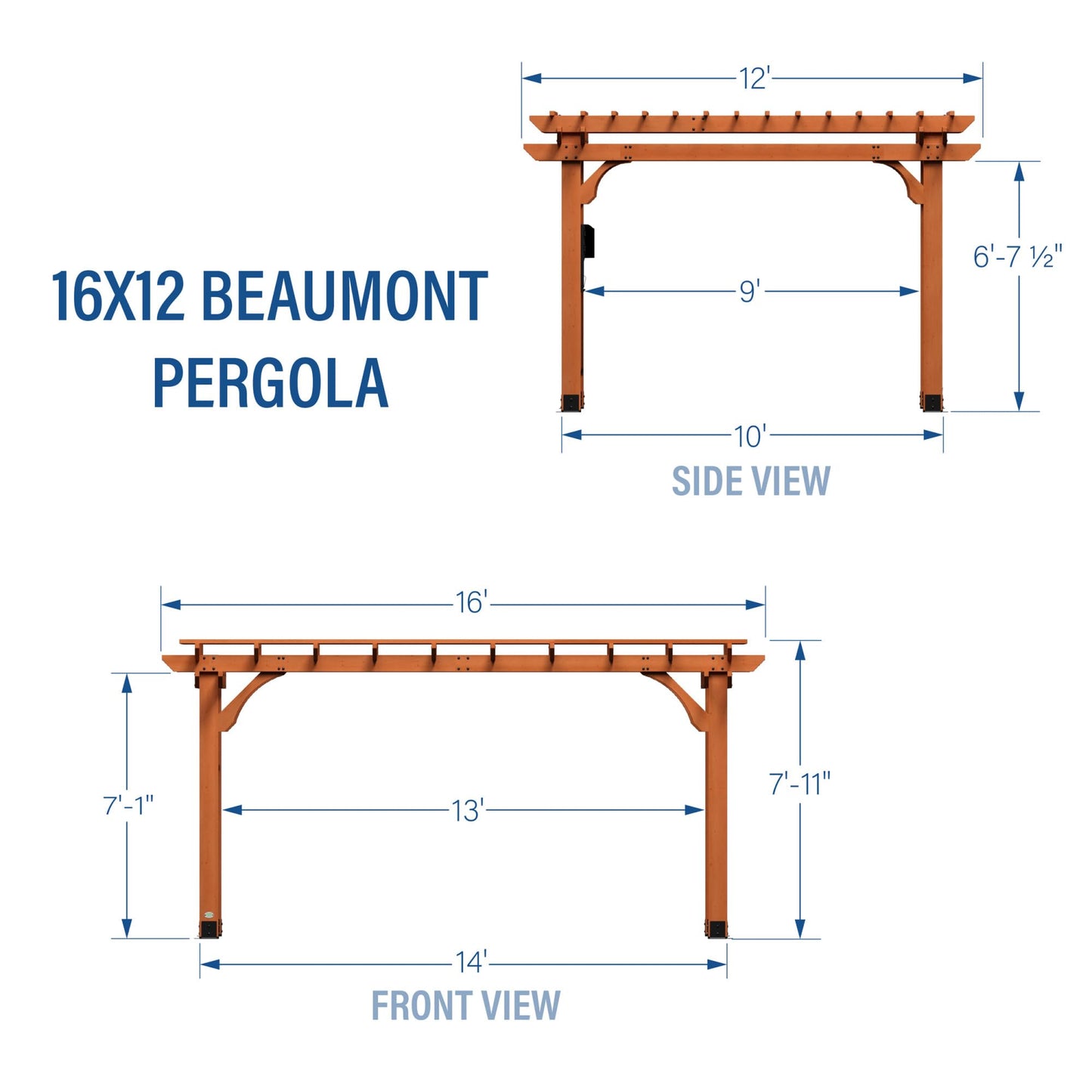 Backyard Discovery Beaumont 16' x 12' Traditional Cedar Wood Pergola Kit with Trellis Roof, All-Season Durability, High-Wind Rating, PowerPort, Shade for Outdoor Patio, Deck, Garden, and Entertaining