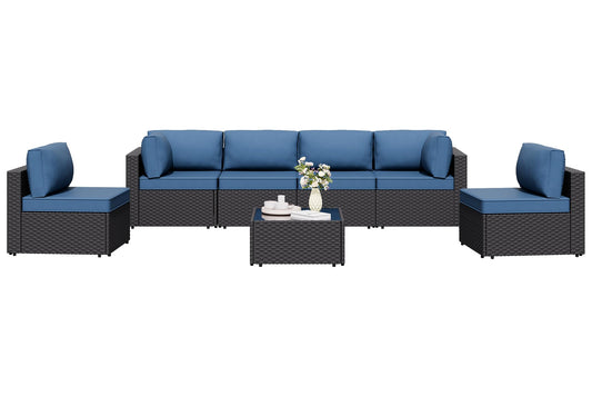 7 Pieces Outdoor Patio Sectional Sofa Couch, Wicker Furniture Patio Conversation Sets with Washable Cushions & Coffee Table for Garden, Poolside, Backyard