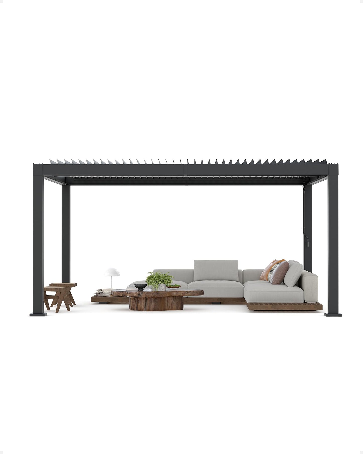 GarveeLife All-Aluminum Louvered Pergola 12 ft x 16 ft, Outdoor Pergola with Adjustable Louvered Roof, Reinforced Aluminum Frame, Integrated Drainage System, Hardtop Gazebo for Patio, Deck, Gray