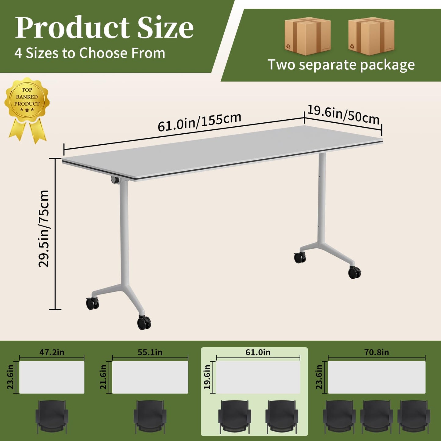 Modular Folding Conference Table with Wheels,6 Pack Mobile Conference Room Tables,Filp Top Rolling Meeting Training Tables for Office,Classroom,Library,Seminar,Boardroom,school(6pack,White,61in)