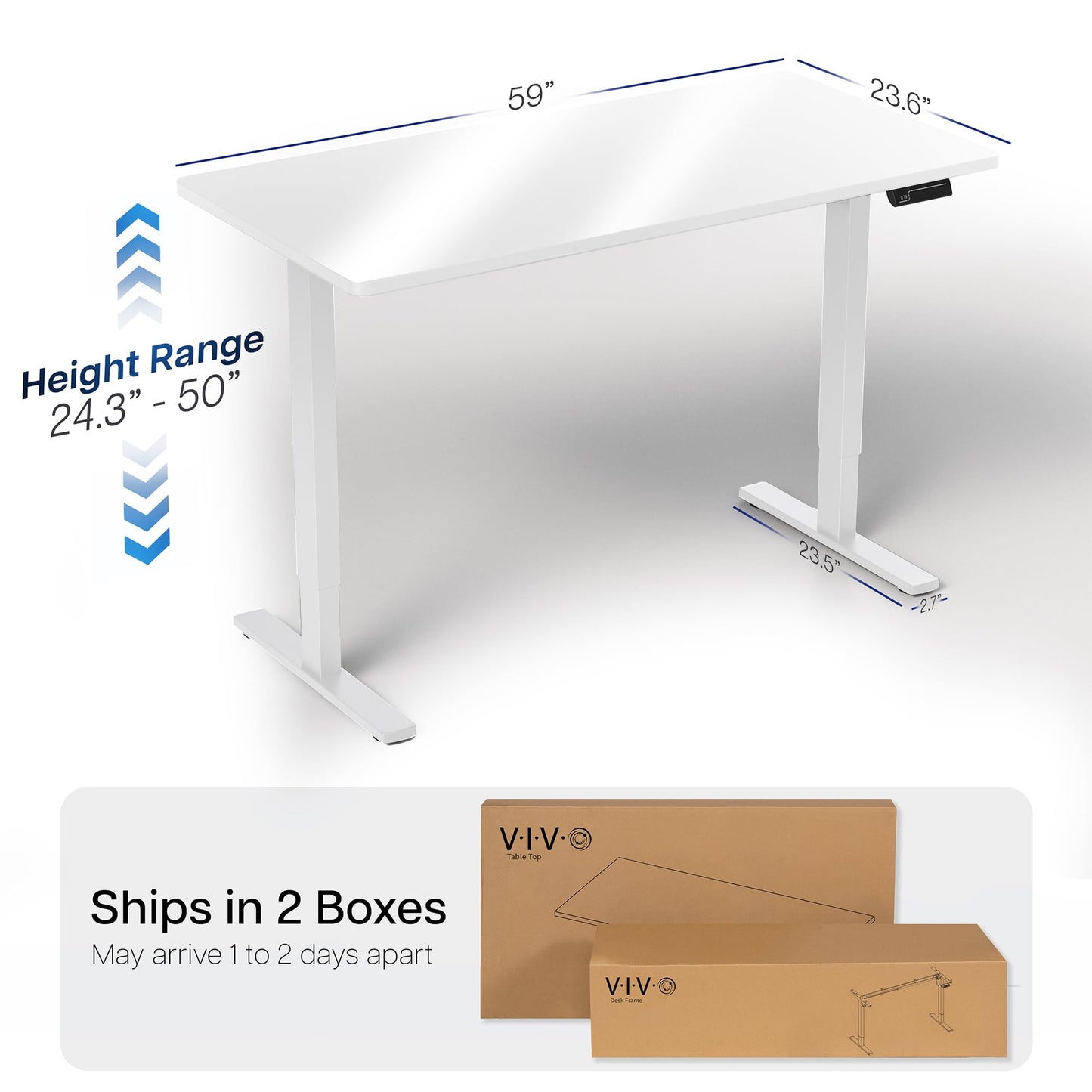VIVO Electric 60 x 24 in Dual Motor Sit Stand Desk, Memory Height Adjustment, 2B Series, White Dry Erase Top White Frame, DESK-KIT-2W6WE