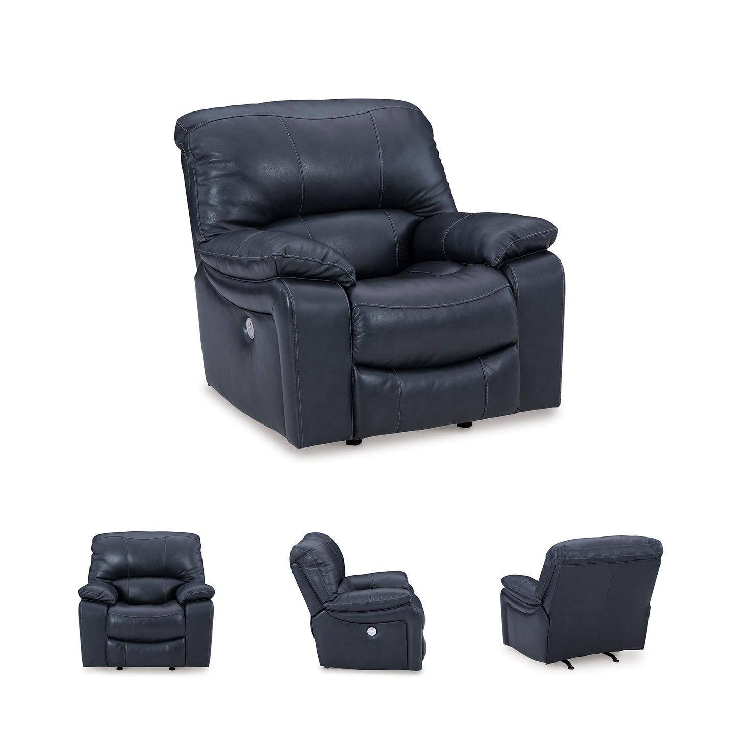 Signature Design By Ashley Leesworth Modern Power Rocker Recliner, USB Port, Gentle Rocking, Top Grain Leather and Matched Leather, 41" W x 41" D x 41" H, Blue