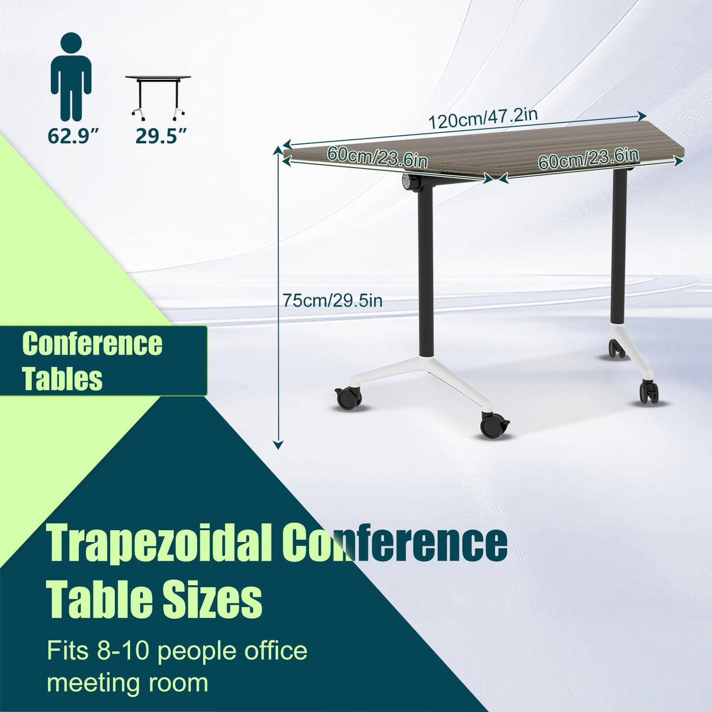 Modern Conference Table,47.2 Inch Meeting Seminar Table,Folding Conference Room Tables with Caster Wheels,Sturdy Mobile Training Table Business Boardroom Tables for 2-10 People,Support 550lbs (8P)