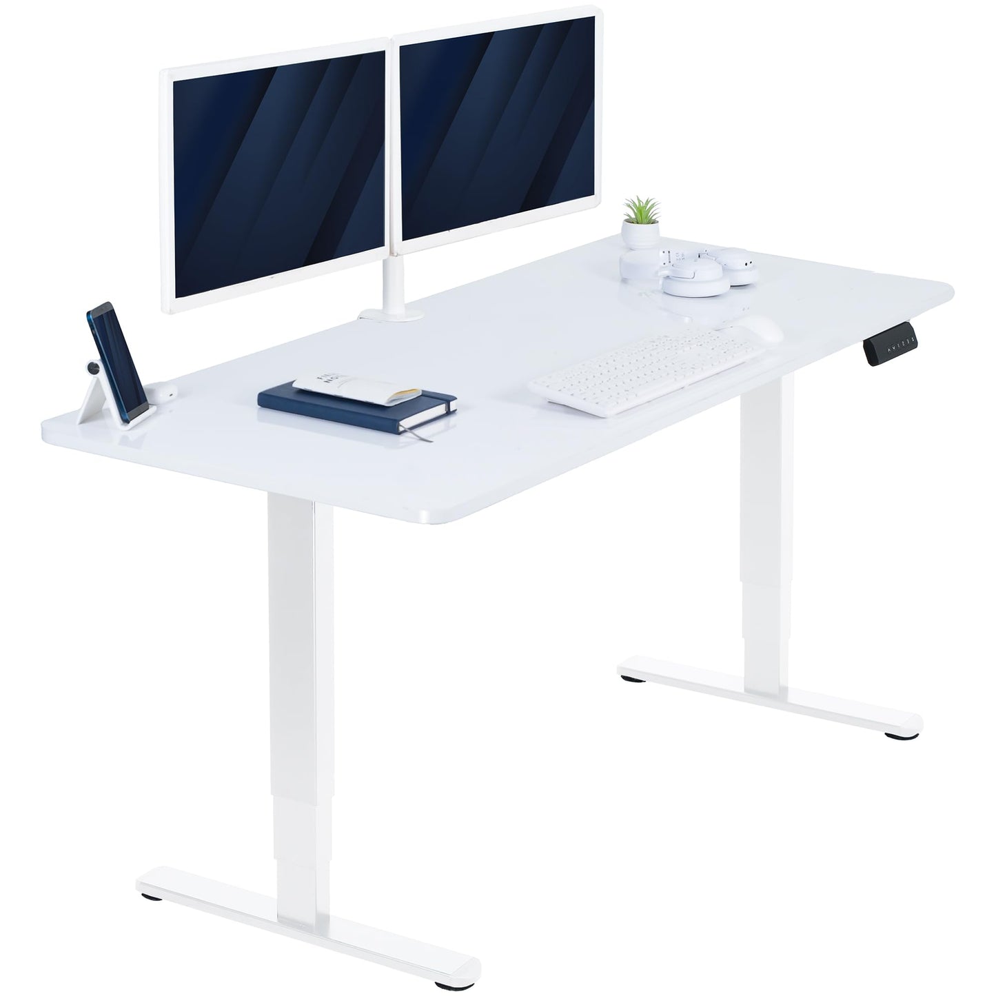 VIVO Electric 60 x 24 in Dual Motor Sit Stand Desk, Memory Height Adjustment, 2B Series, White Dry Erase Top White Frame, DESK-KIT-2W6WE