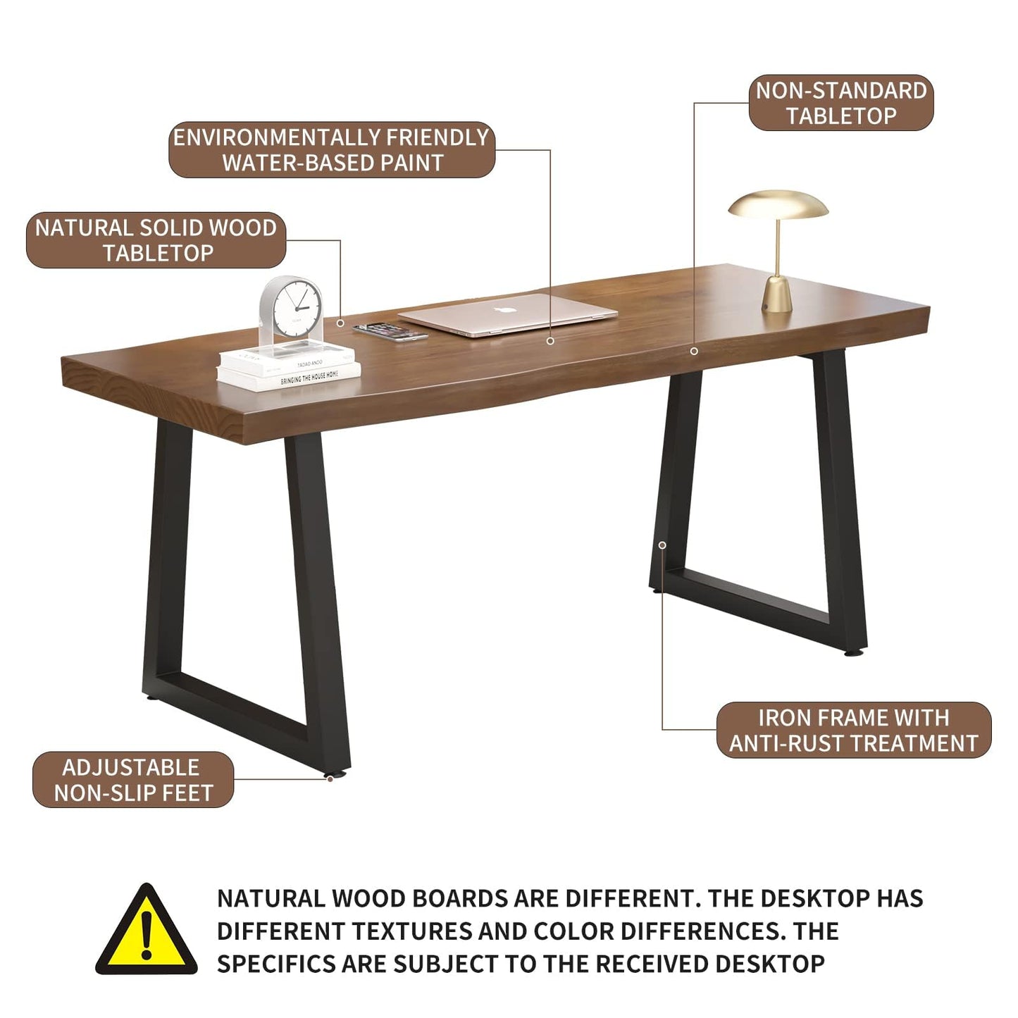 jmzx store Solid Wood Rustic Style 55.1-inch Computer Desk - Large Office Desk for Home Office, Modern and Simple Design, Ideal for Dining,Study, Writing (blackv, 55.12 * 27.56 * 29.53)