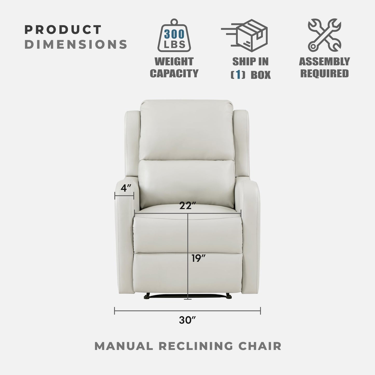 Lexicon Manual Recliner Chair, Reclining Sofa Chair, Home Theater Seating, Wall Hugger, Manual Recliner for Living Room/Office/Apartment, Easy Assembly, Taupe Faux Leather