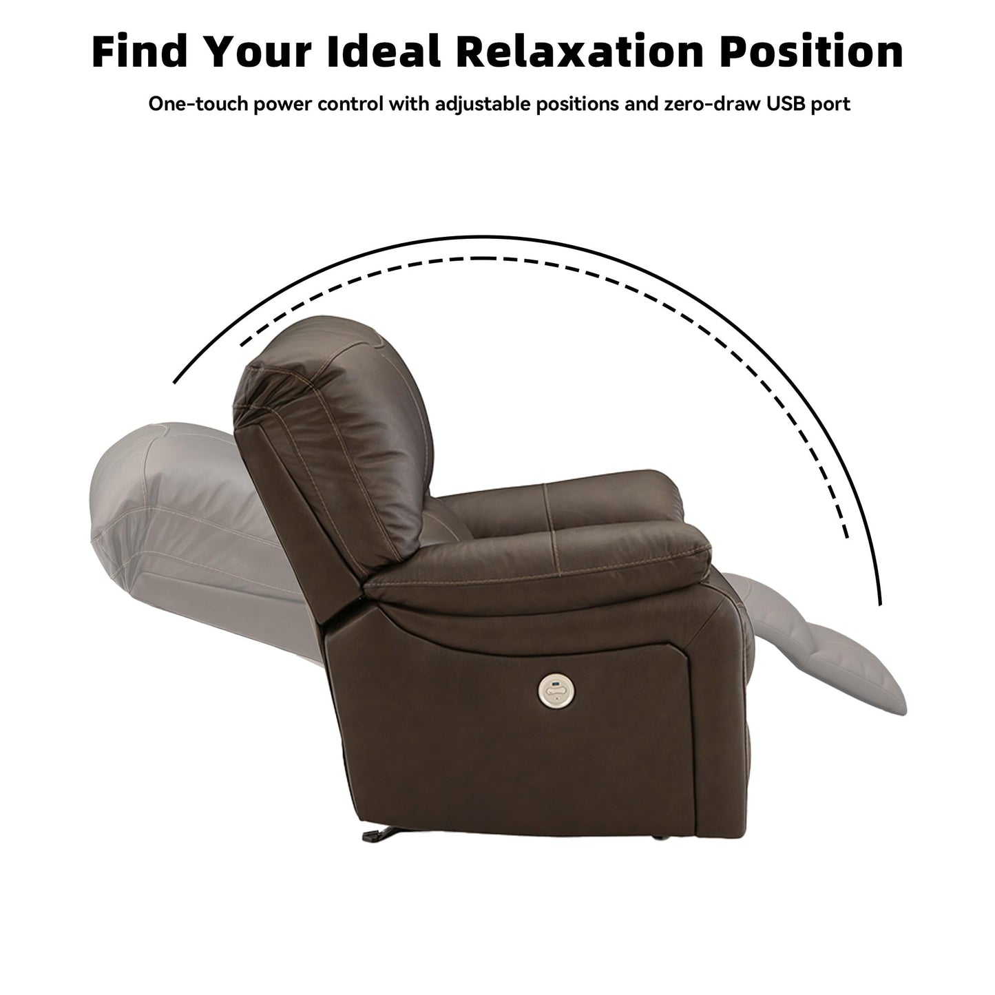Signature Design by Ashley Leesworth Contemporary Leather Match Power Rocker Recliner with USB Ports, Dark Brown