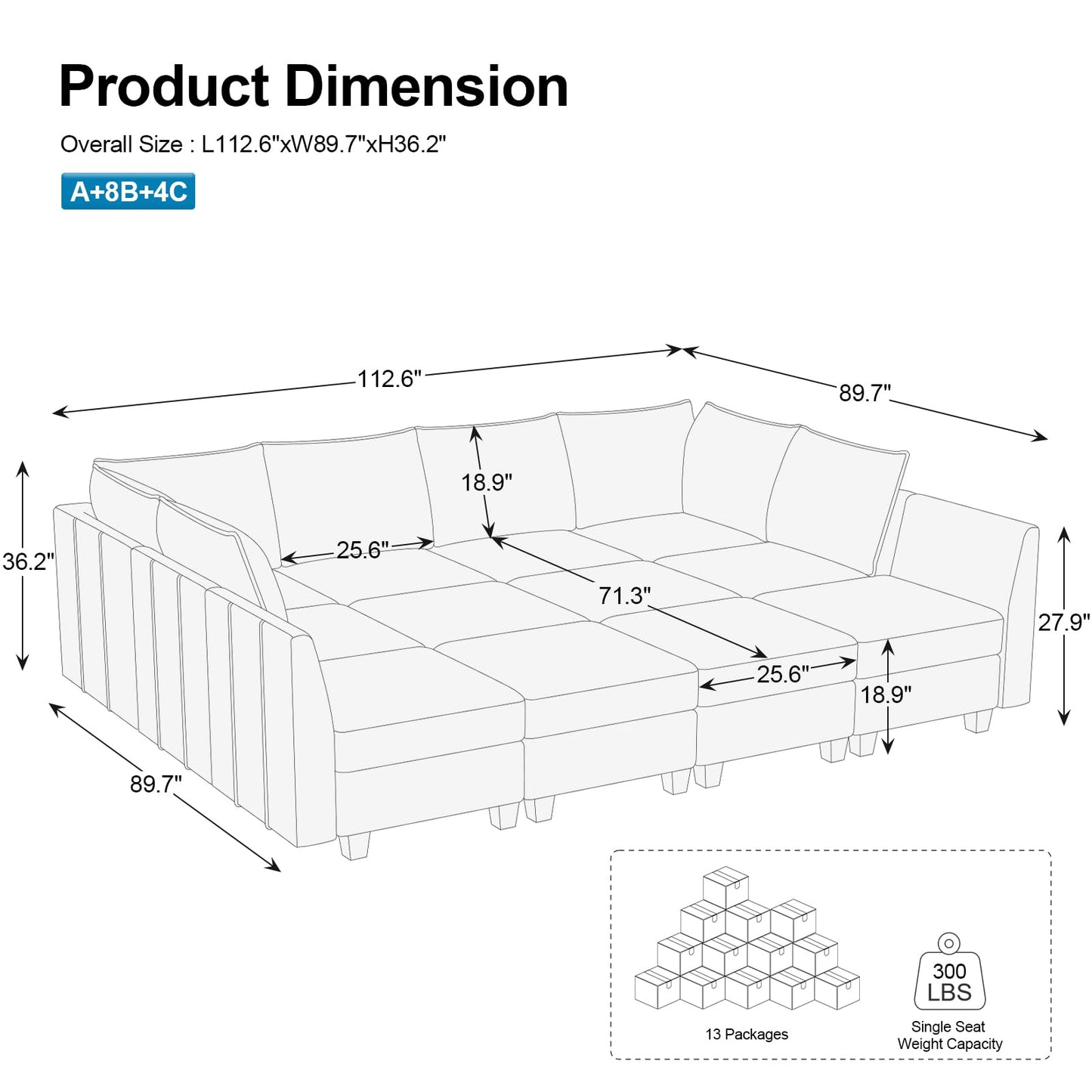Belffin Oversized Modular Sectional Couch Sleeper Sofa with Storage Velvet Sectional Sofa Bed for Living Room, 12 Seats, Black