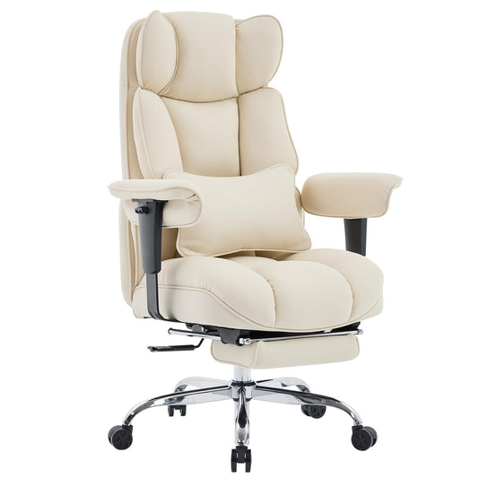 Efomao Big and Tall Office Chair with Footrest - Breathable Mesh Executive Chair, Heavy Duty Computer Desk Chair for Home Office, Ergonomic Lumbar Support & Reclining Mesh Gaming Chair, Beige