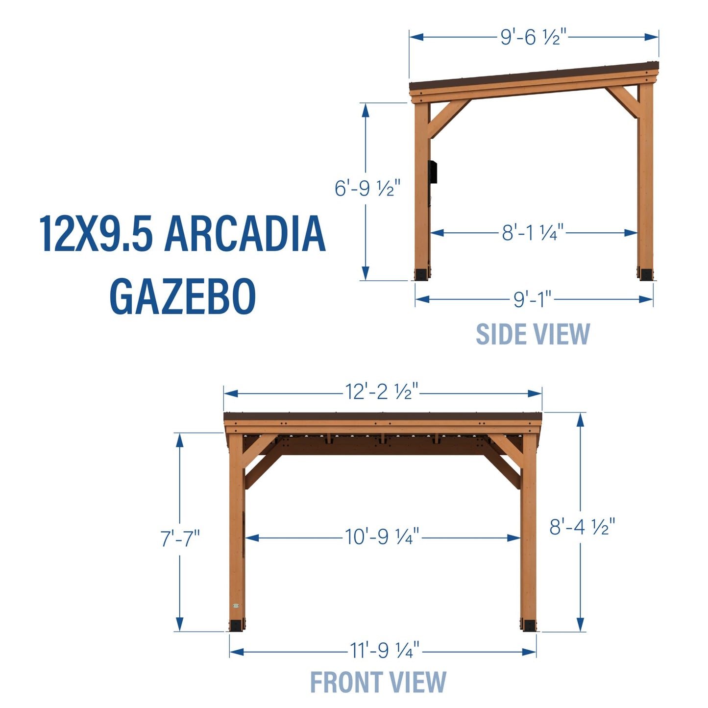 Backyard Discovery Arcadia 12' x 9.5' Cedar Wood Outdoor Gazebo Pavilion with Hardtop Galvanized Steel Slope Roof, Snow Support, Wind Resistance, PowerPort, Shade for Garden, Patio, Deck, Entertaining