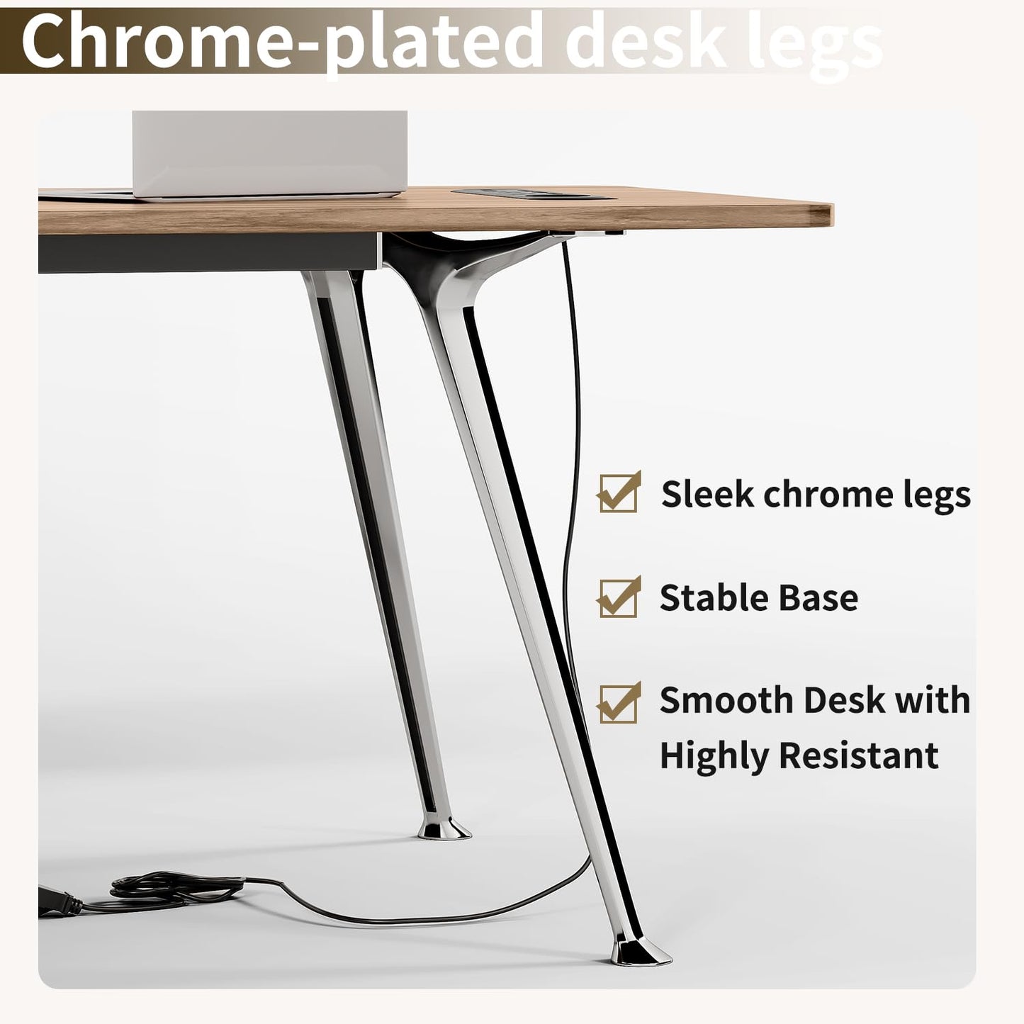 MesaSync 60-Inch Executive Desk, Wooden Office Computer Desk with USB Ports, Large Modern Writing Table, Workstation Business Furniture Minimalist Style for Home Office (Light Brown, 60 Inch)