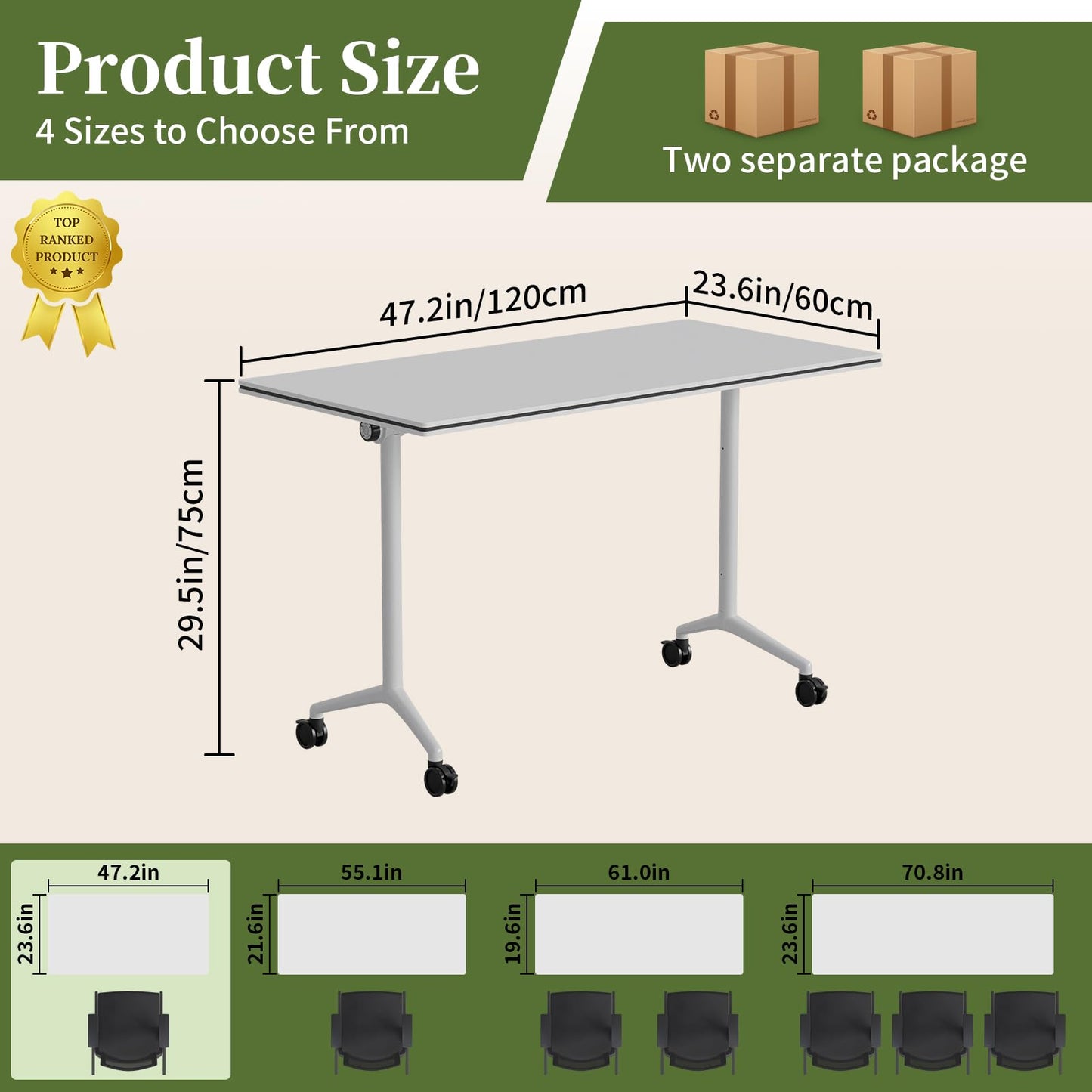 Modular Folding Conference Table with Wheels,6 Pack Mobile Conference Room Tables,Filp Top Rolling Meeting Training Tables for Office,Classroom,Library,Seminar,Boardroom,school(6pack,White,47in)