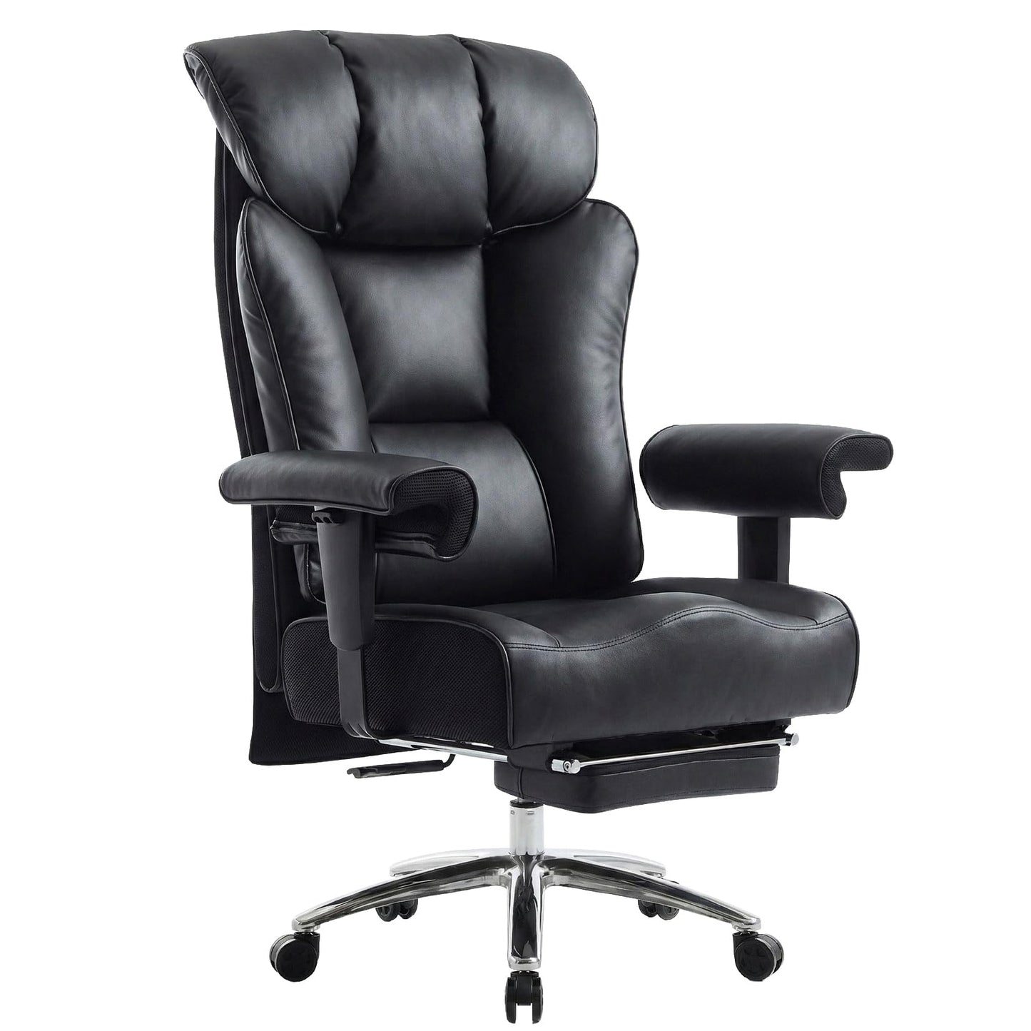 Efomao Big and Tall Office Chair 400 lbs Capacity, Oversized Executive Desk Chair with Footrest, Extra Wide 23" Seat, High Back Ergonomic PU Leather Home Office Chair， Black