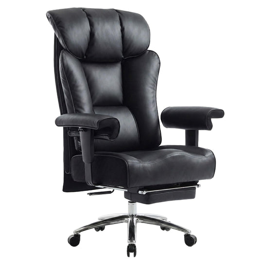 Efomao Big and Tall Office Chair 400 lbs Capacity, Oversized Executive Desk Chair with Footrest, Extra Wide 23" Seat, High Back Ergonomic PU Leather Home Office Chair， Black