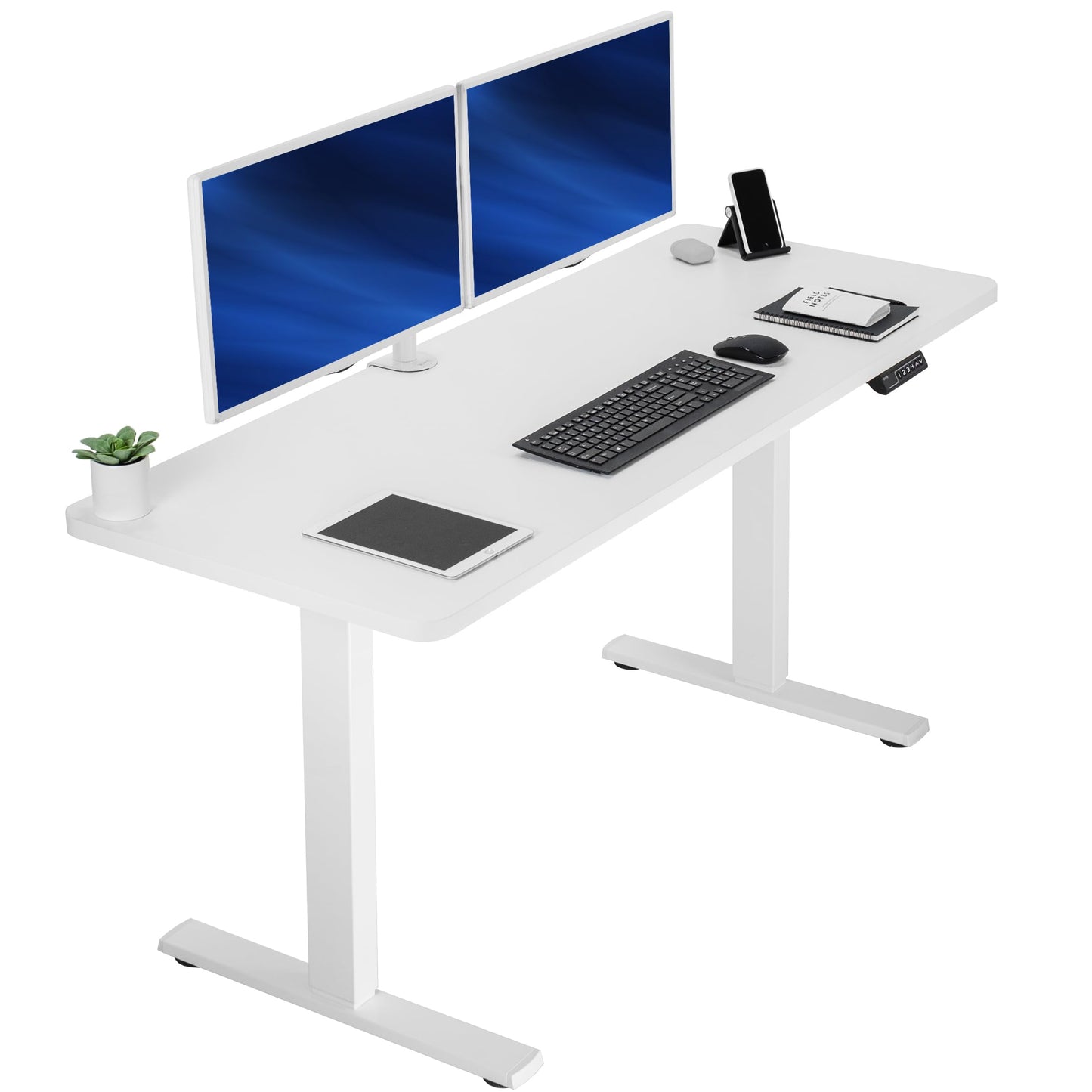 VIVO Electric 60 x 24 in Standing Desk, Memory Height Adjustment, 1B Series, Holds 220 lbs, One-Piece White Top, White Frame, DESK-KIT-1W6W