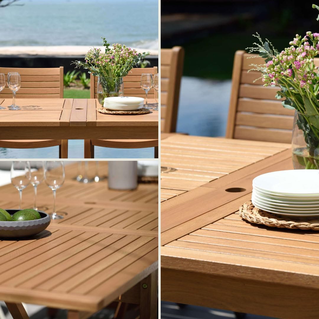 Amazonia Jefferson 11-Piece Patio Extendable Dining Table Set | Brown Wicker Chairs with Cushion | Ideal for Outdoors and Indoors