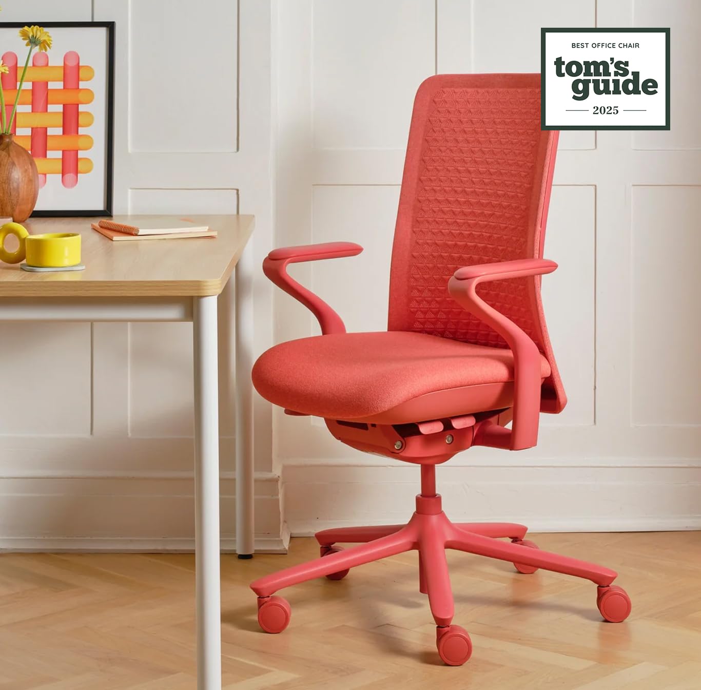 Branch Verve Chair - High Performance Executive Office Chair with Contoured Back and Adjustable Lumbar Support - High Density Foam Cushion and 3D Knit Back - Fits 5' to 6', Up to 275 lbs, Coral