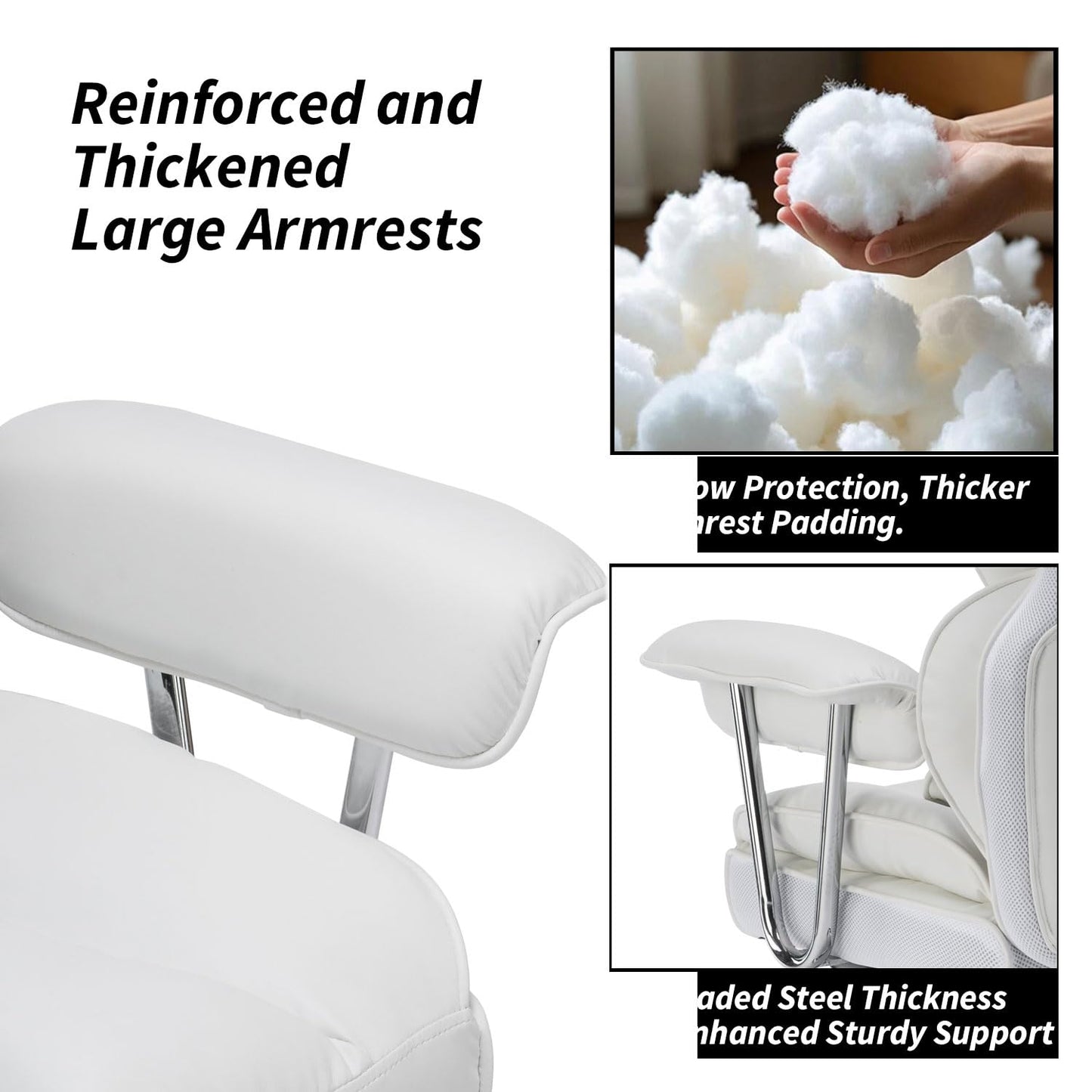 Efomao Big and Tall Office Chair 400lbs – High Back Executive Chair with Swivel Base, PU Leather Upholstery, Lumbar Pillow, Padded Armrests, and Rolling Wheels，White Computer Chair