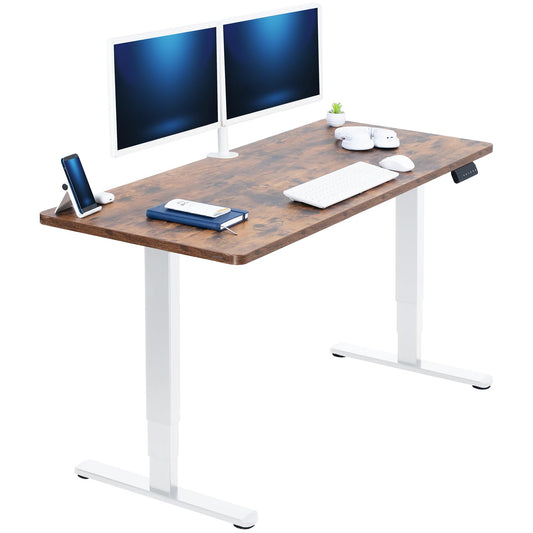 VIVO Electric 60 x 24 in Dual Motor Sit Stand Desk, Memory Height Adjustment, 2B Series, Rustic Vintage Brown Top White Frame, DESK-KIT-2W6N