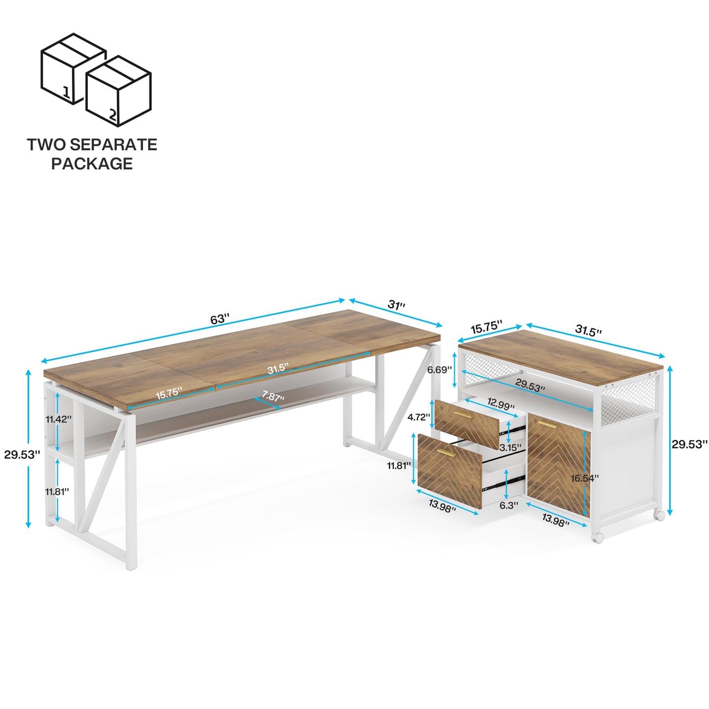 Tribesigns Office Desk with Drawers Sets, 63 inches L Shaped Computer Desk with Mobile File Cabinet,Big Executive Desk for Home Office Furniture Sets (Light Walnut, 63-inch)