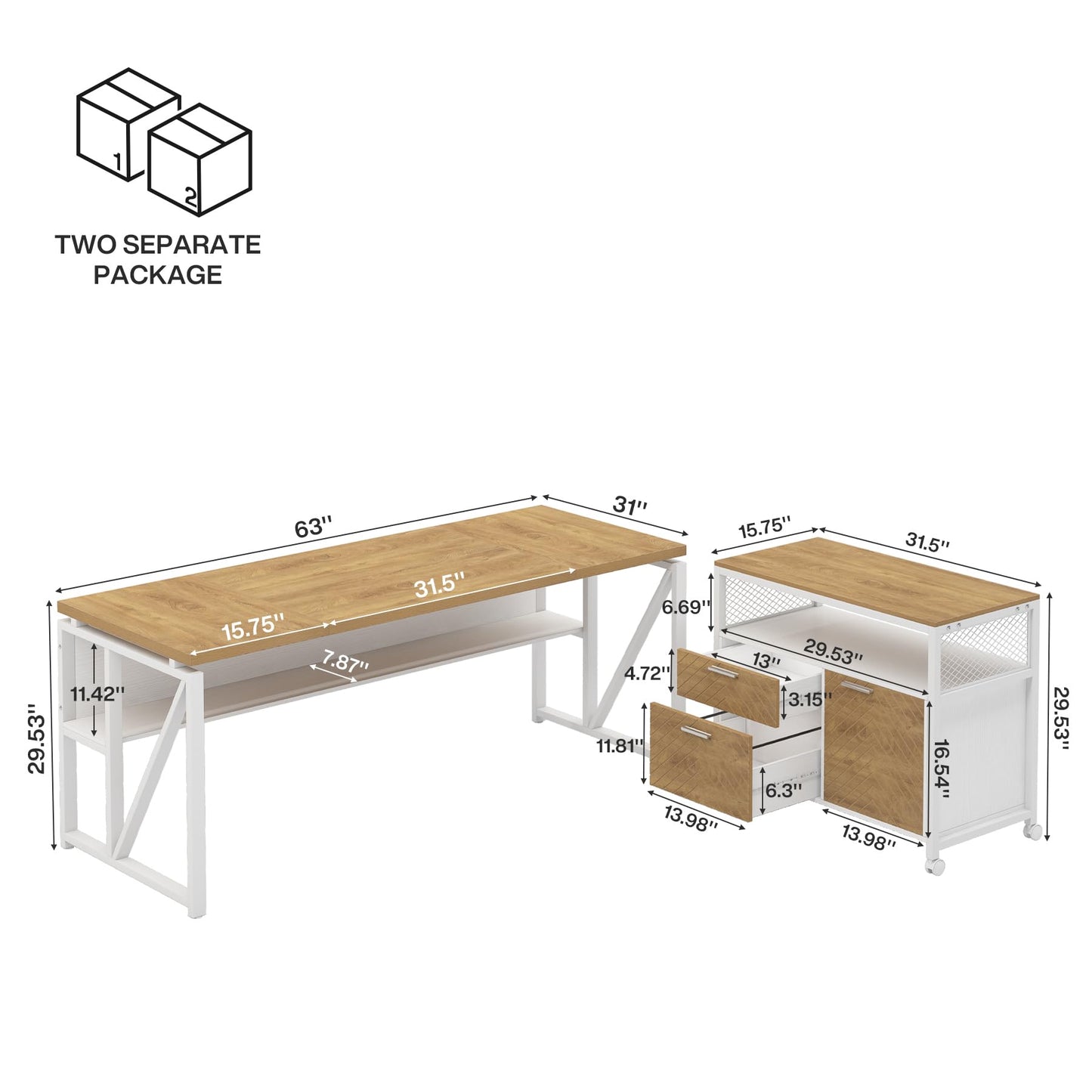 Tribesigns L Shaped Desk with Drawer Cabinet, 63" Executive Computer Desk and lateral File Cabinet, 2 Piece Home Office Furniture with Drawers for Hanging, Doors with Locks (Light Walnut, 63 inches)