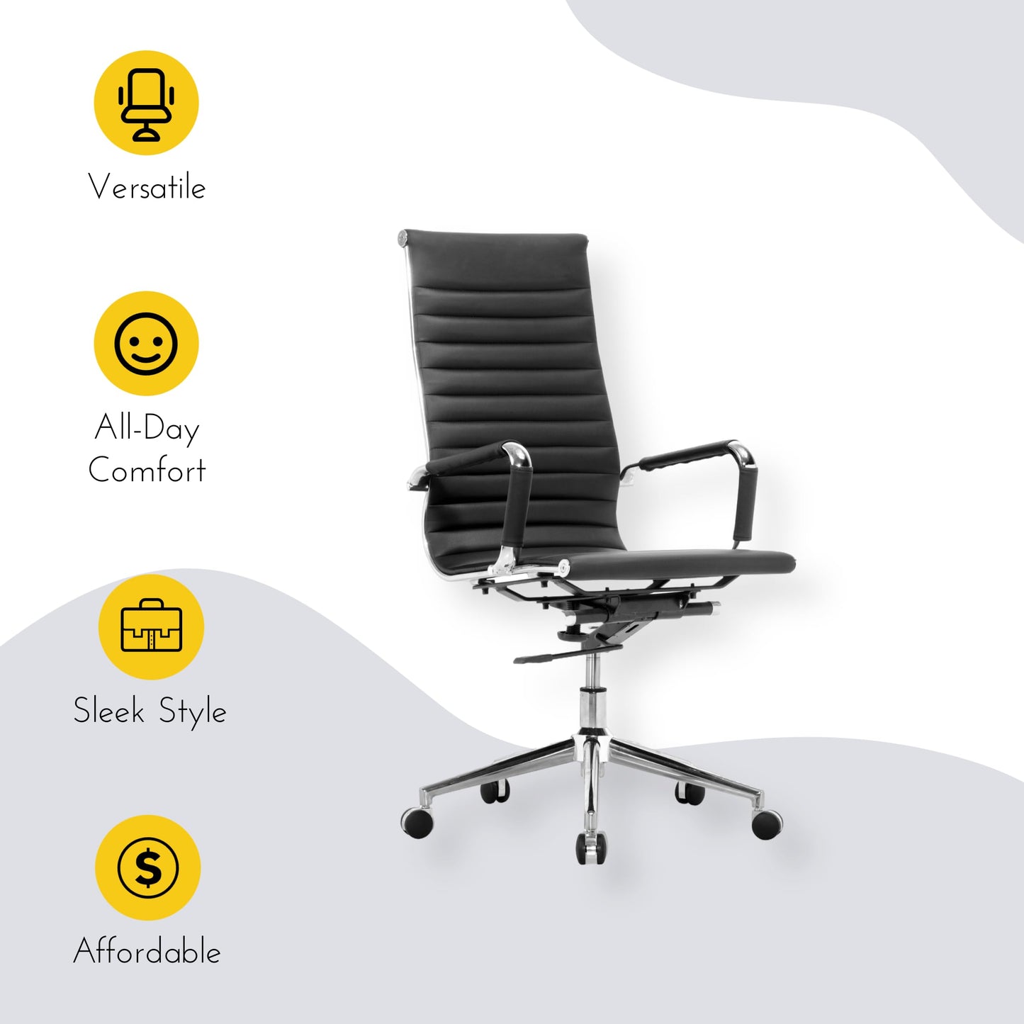 SUNLINE Pack of 2 Ergonomic Office Chair, Comfy PU Leather Chair with Adjustable Height, Armrests, and Rolling Wheels, Modern Black Design for Work, Conference and Home Office Desk Chairs