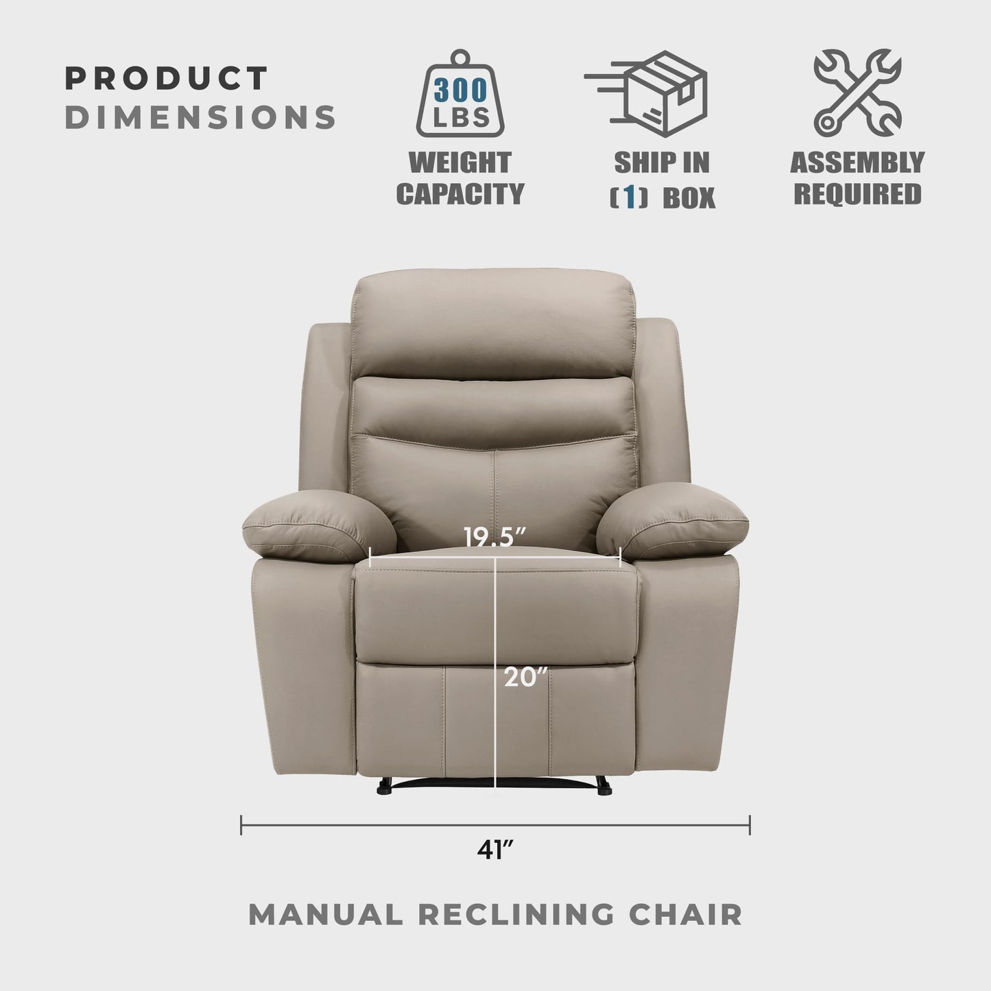 Lexicon 41" W Manual Reclining Chair, Top Grain Leather Match Recliner, Home Theater Seating, Wall Hugger Recliner, Manual Reclining Sofa Chair for Living Room/Office/Apartment, Latte